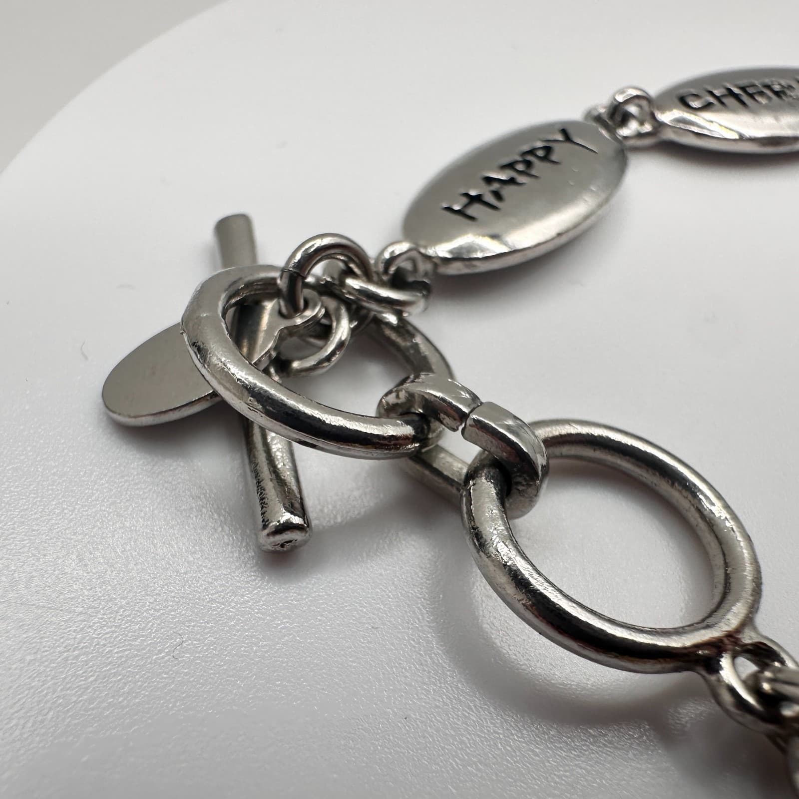 Vintage Y2K Silver Tone Reversible Inspirational Words Bracelet Engraved Jewelry - Thumbnail 4