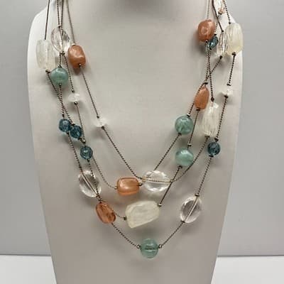 Vintage Y2K Multi-Strand Beaded Necklace Gold Tone Statement Women's Jewelry - Thumbnail 2