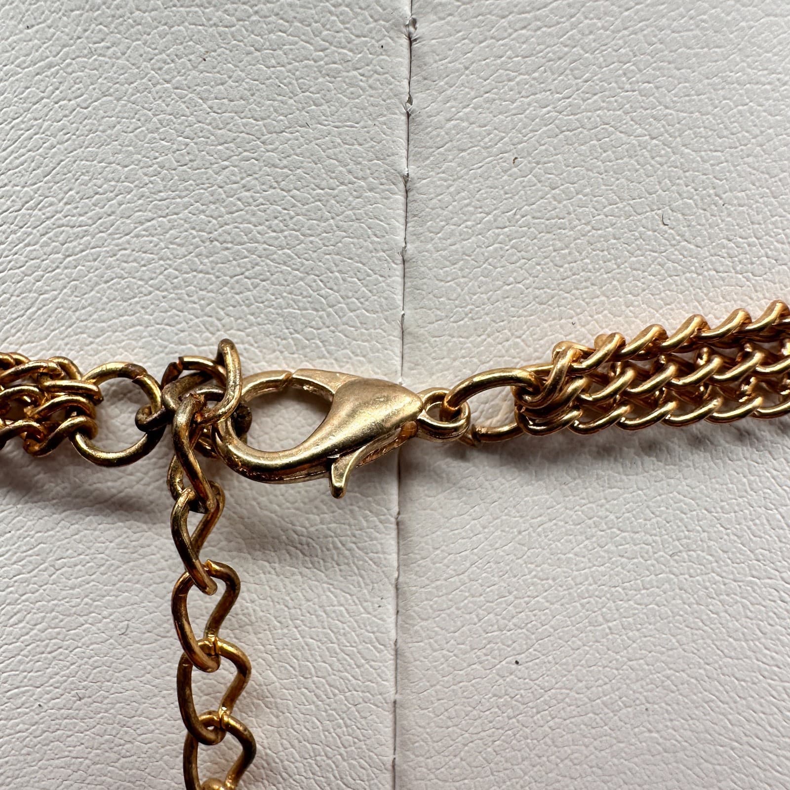 Vintage Y2K Statement Necklace Green Faux Stone Bib Gold Tone Multi Chain - Thumbnail 8