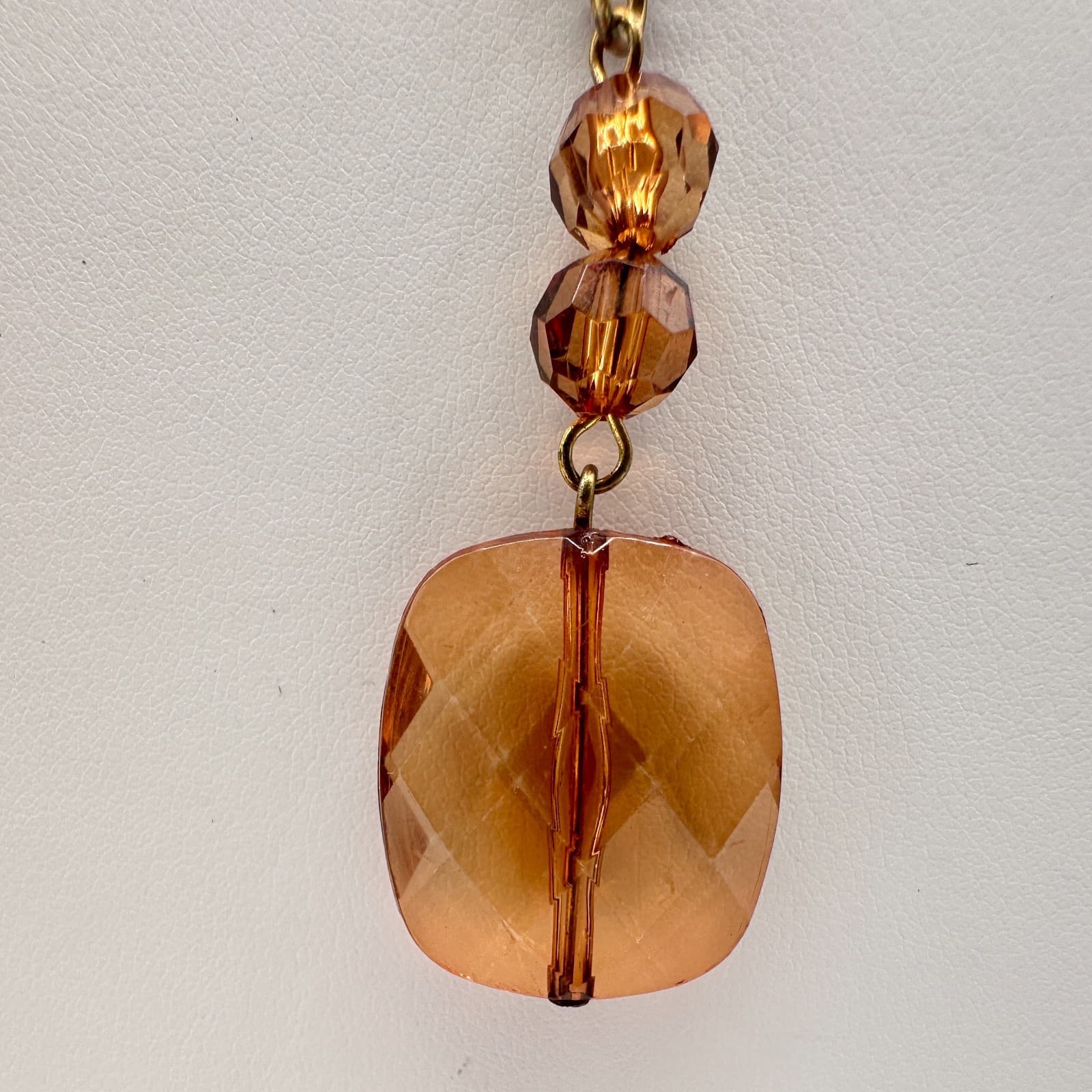 Vintage 90s Bronze Amber Glass Beaded Pendant Necklace Statement Women's Jewelry - Thumbnail 3