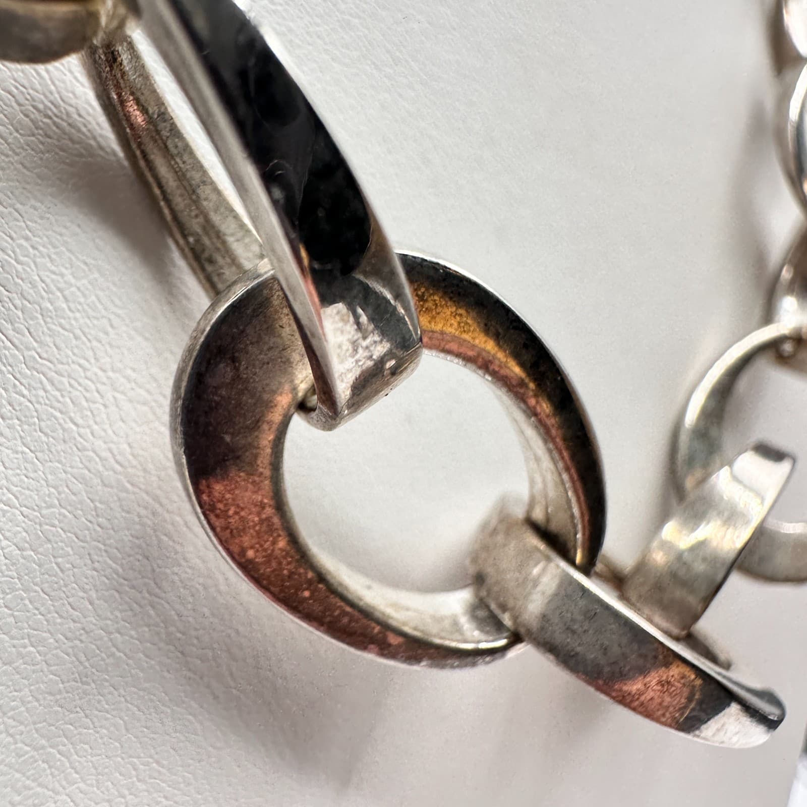 Vintage 80s Chunky Silver Oval Link Statement Necklace on Double Chain Jewelry - Thumbnail 4