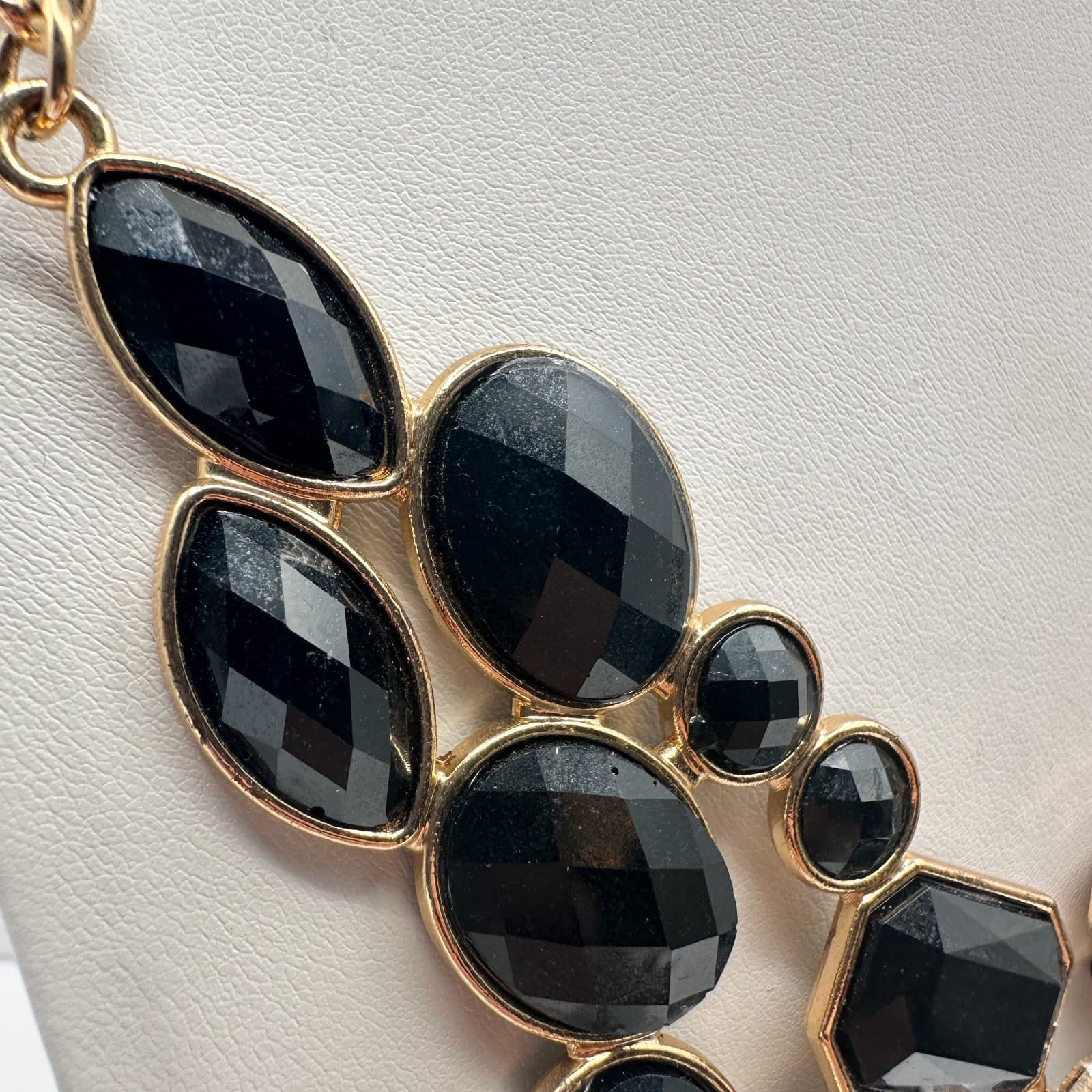Vintage Y2K Black Onyx Statement Bib Necklace Gold Tone Chunky Women's Jewelry - Thumbnail 3