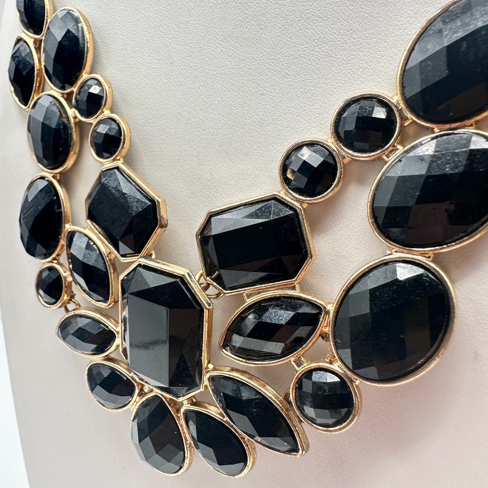 Vintage Y2K Black Onyx Statement Bib Necklace Gold Tone Chunky Women's Jewelry - Thumbnail 6