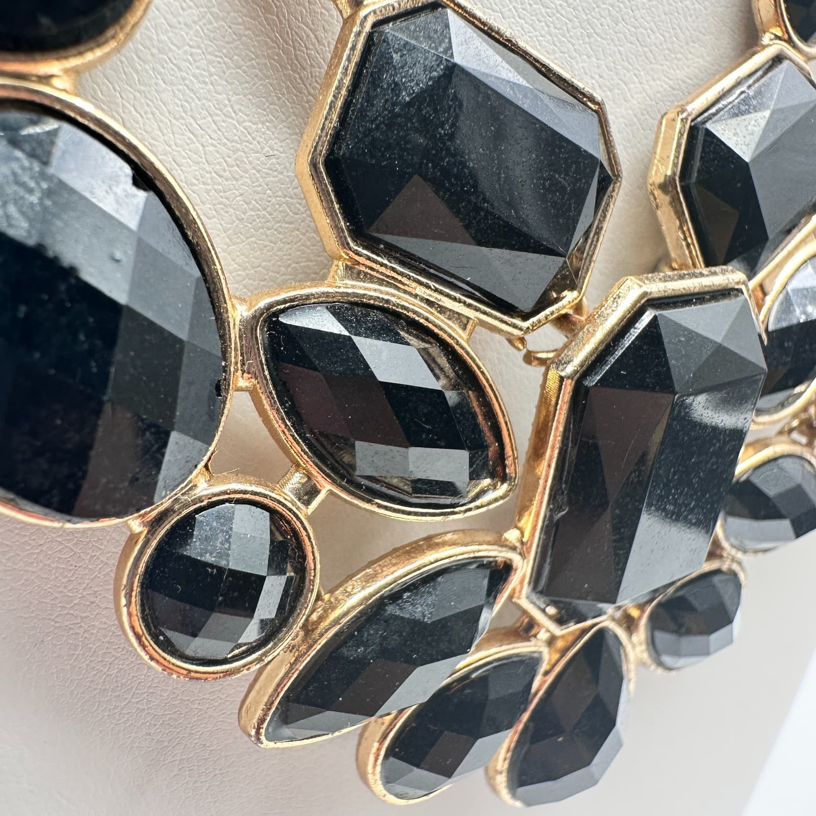 Vintage Y2K Black Onyx Statement Bib Necklace Gold Tone Chunky Women's Jewelry - Thumbnail 5