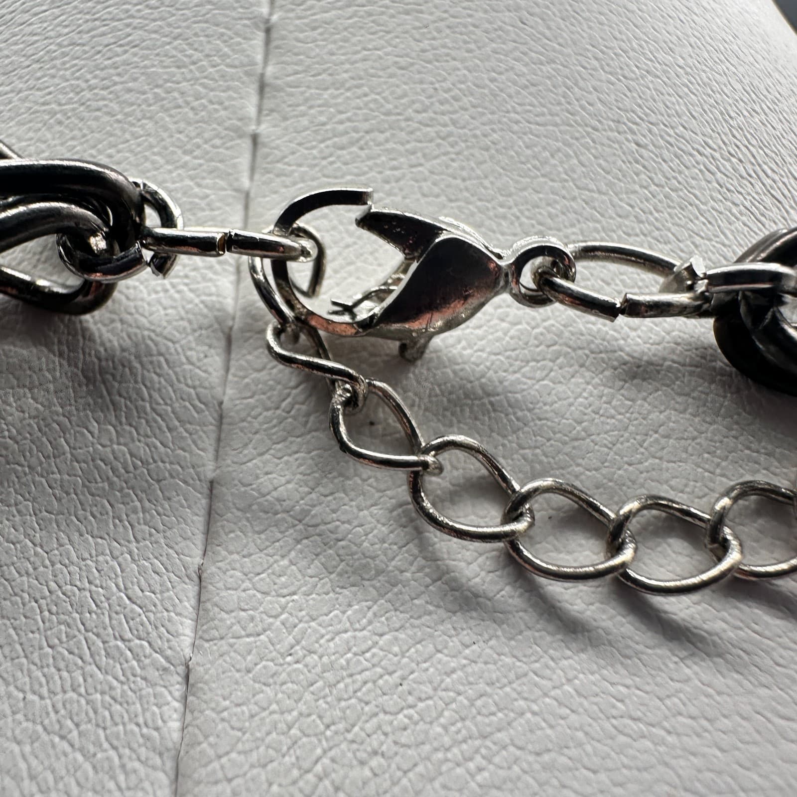 Vintage Y2K Heart Pendant Necklace Gunmetal Multi Stand Chain Clear Rhinestone - Thumbnail 8