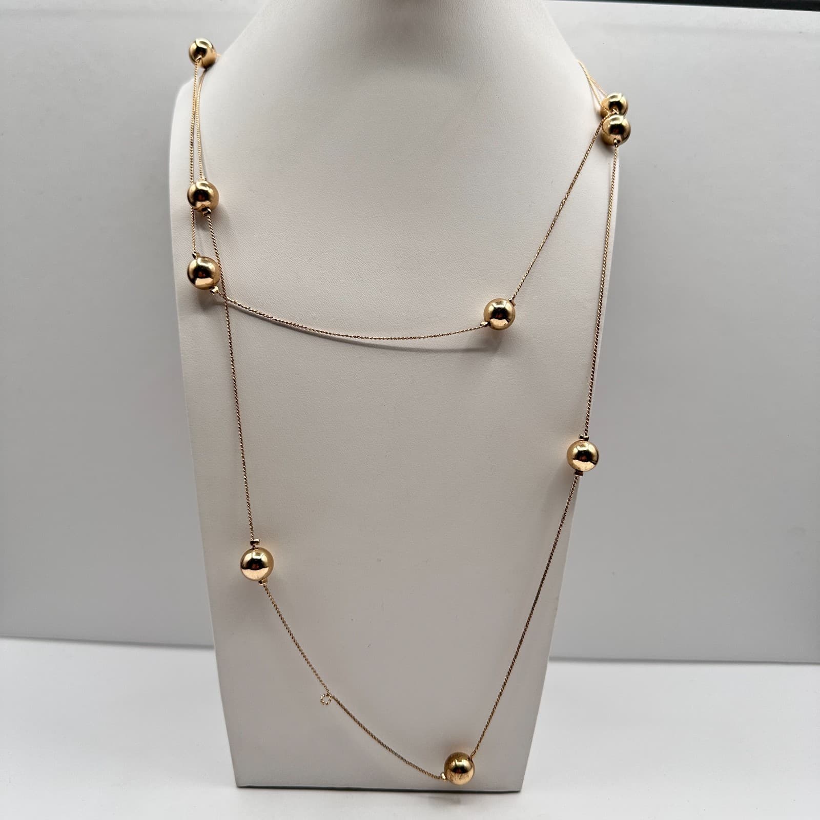 Vintage 90s Long Gold Ball Station Necklace Timeless & Elegant Piece Jewelry - Image 1