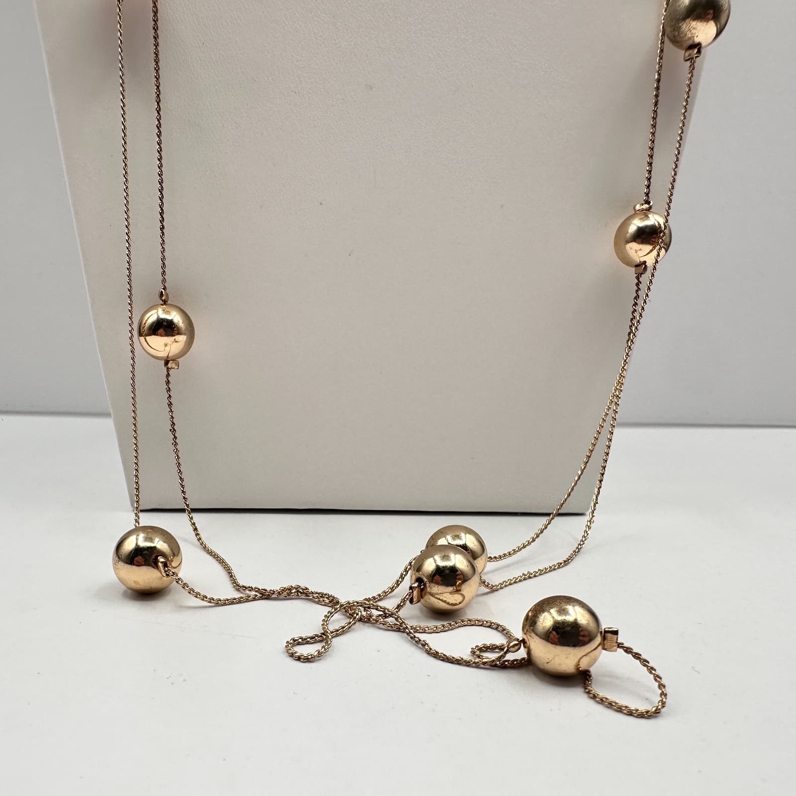 Vintage 90s Long Gold Ball Station Necklace Timeless & Elegant Piece Jewelry - Thumbnail 4