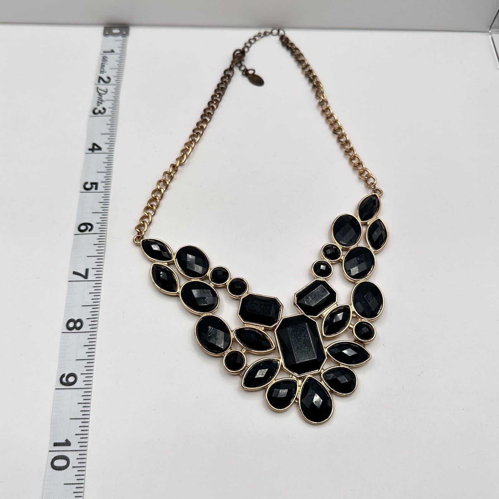 Vintage Y2K Black Onyx Statement Bib Necklace Gold Tone Chunky Women's Jewelry - Thumbnail 8