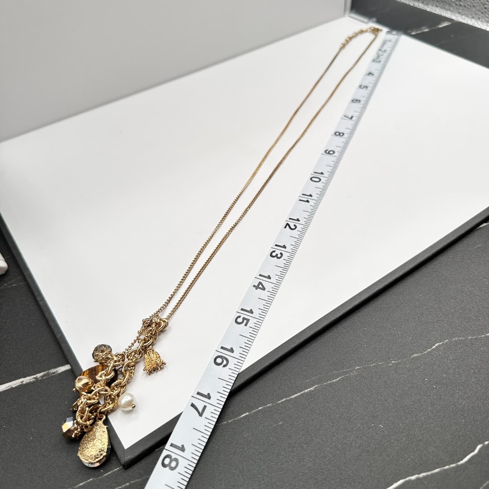 Vintage 80s Boohoo Luce Gold Charm Necklace Tassel Tigers Eye Womens Jewelry - Thumbnail 10