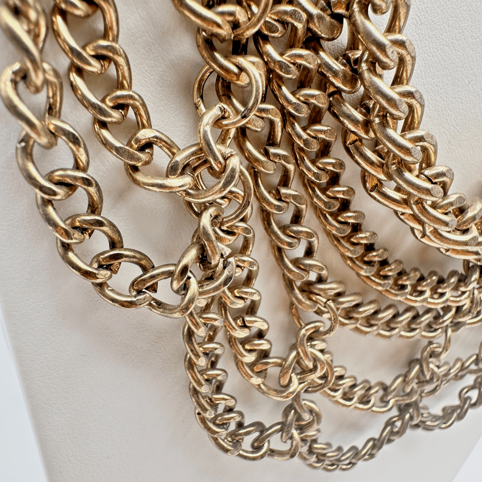 Vintage 80s 90s Chunky Multi Strand Curb Chain Bib Necklace Gold Tone Statement - Thumbnail 4