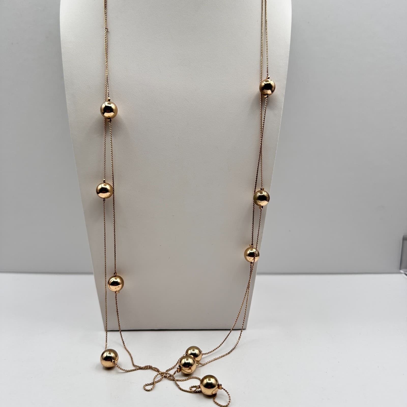Vintage 90s Long Gold Ball Station Necklace Timeless & Elegant Piece Jewelry - Thumbnail 3