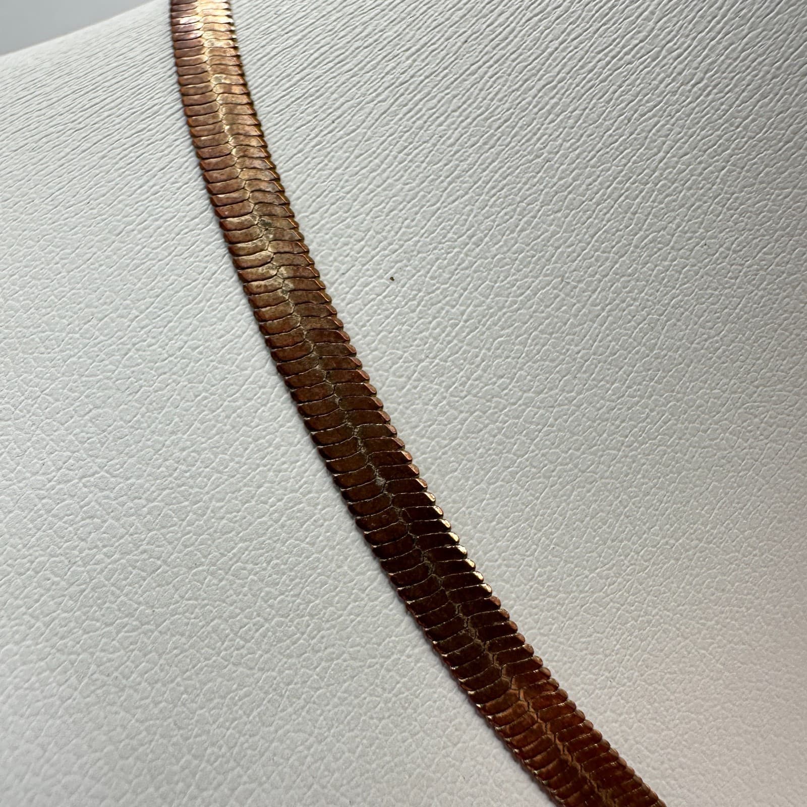 Vintage Y2K Copper Tone Herringbone Chain Necklace Choker Women's Jewelry - Thumbnail 5