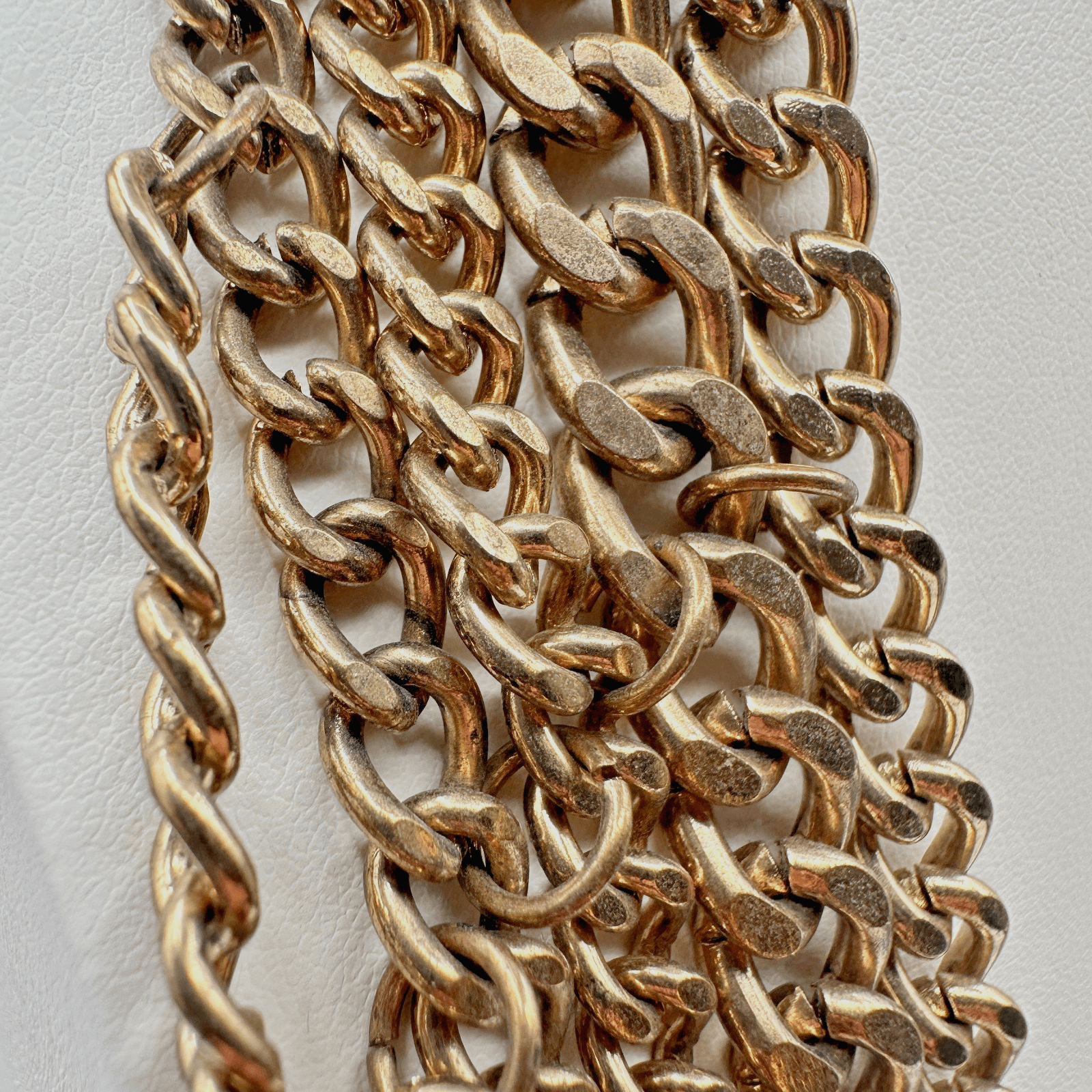 Vintage 80s 90s Chunky Multi Strand Curb Chain Bib Necklace Gold Tone Statement - Thumbnail 5