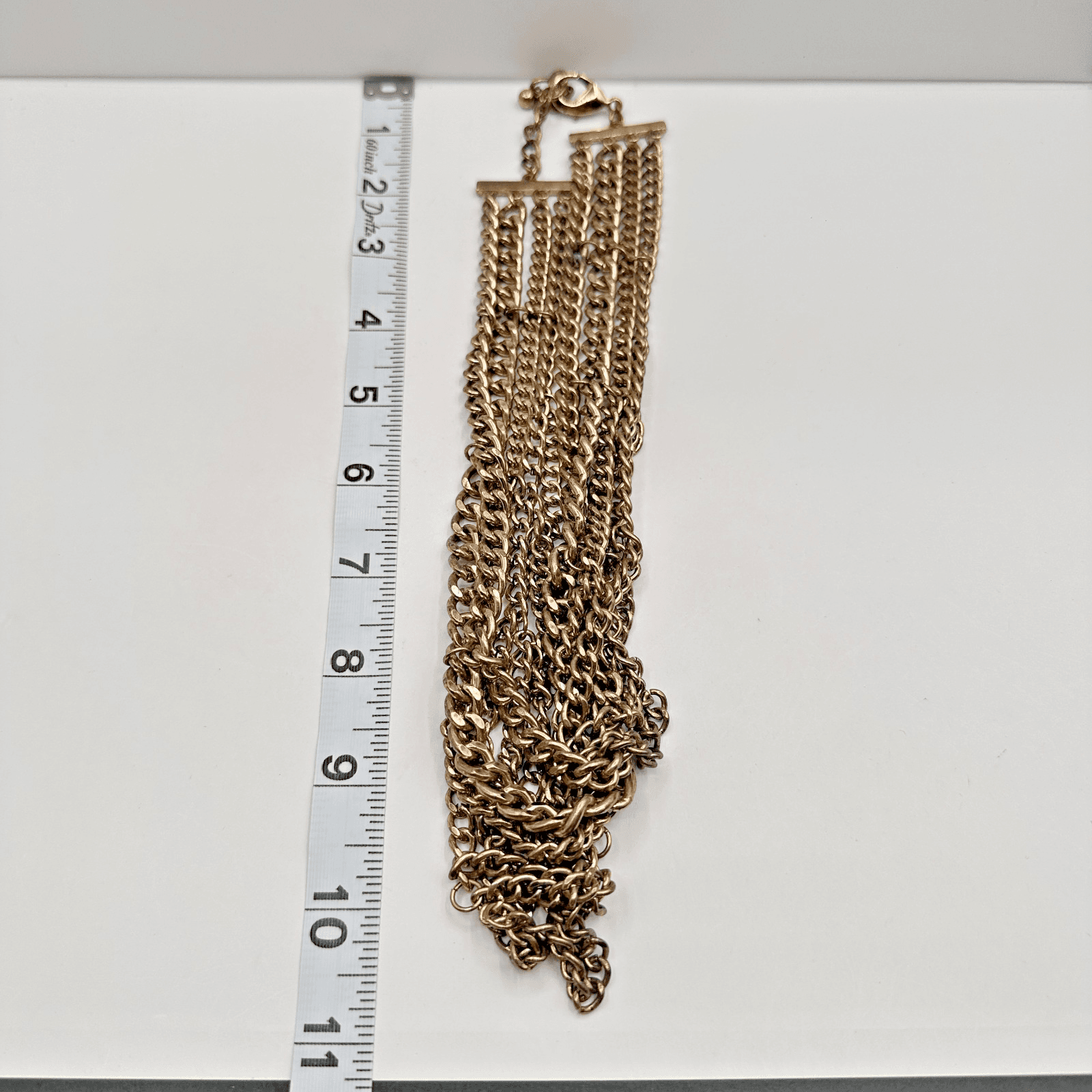 Vintage 80s 90s Chunky Multi Strand Curb Chain Bib Necklace Gold Tone Statement - Thumbnail 8