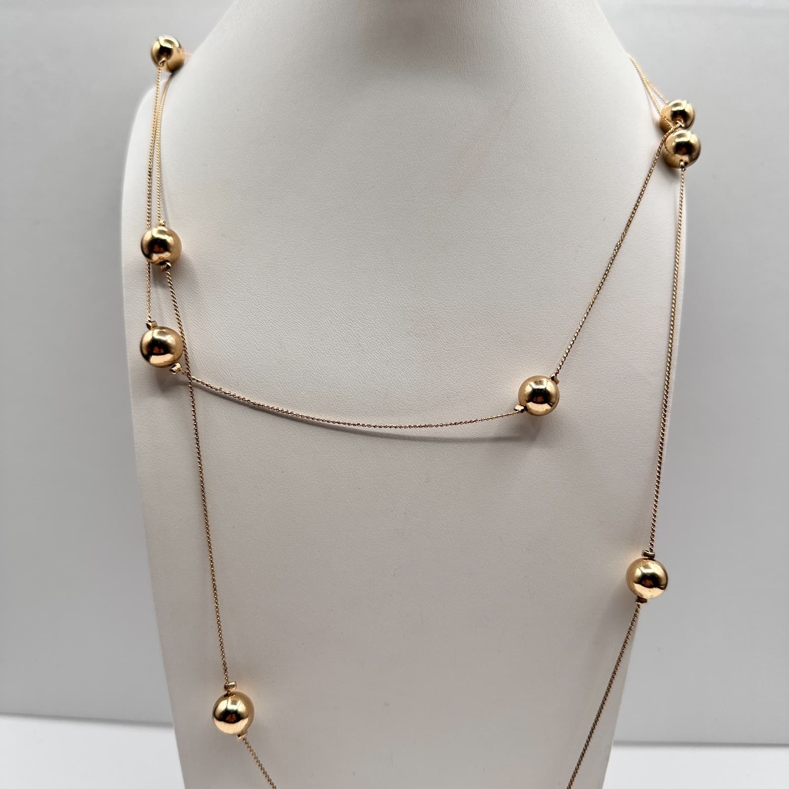 Vintage 90s Long Gold Ball Station Necklace Timeless & Elegant Piece Jewelry - Thumbnail 2