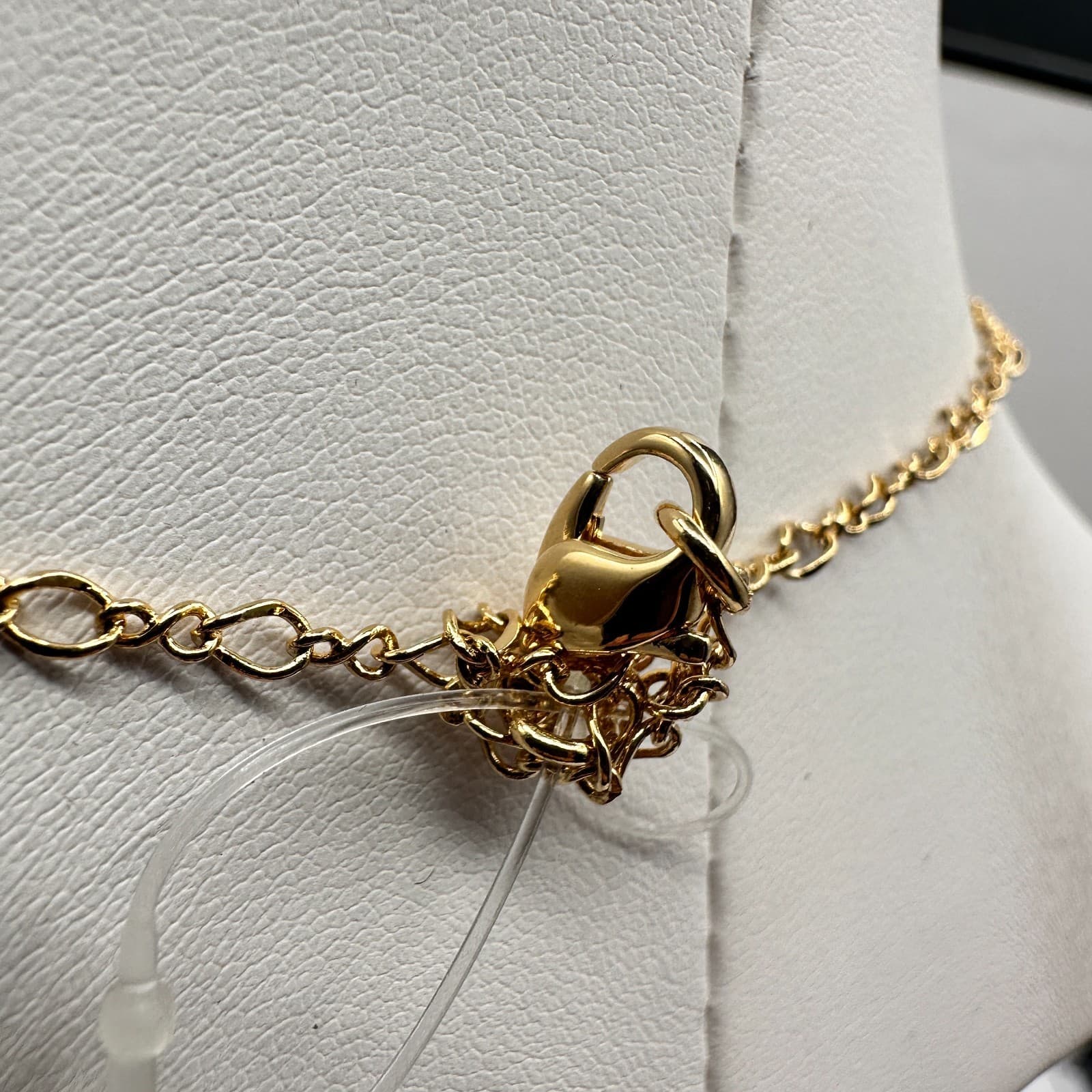 Vintage Y2K 90s Easter Bunny Heart Pendant Necklace Gold Tone AB Rhinestone - Thumbnail 7