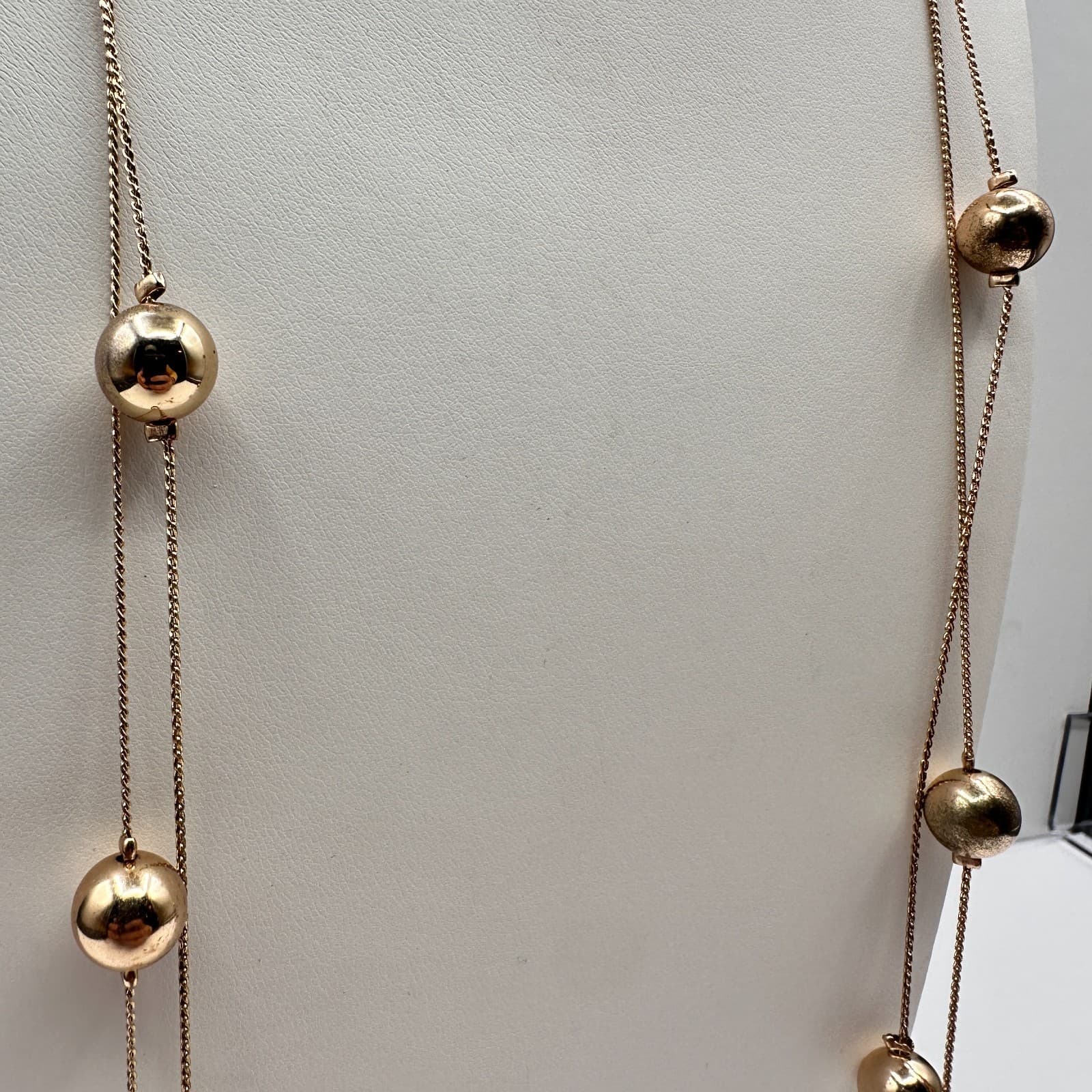 Vintage 90s Long Gold Ball Station Necklace Timeless & Elegant Piece Jewelry - Thumbnail 7
