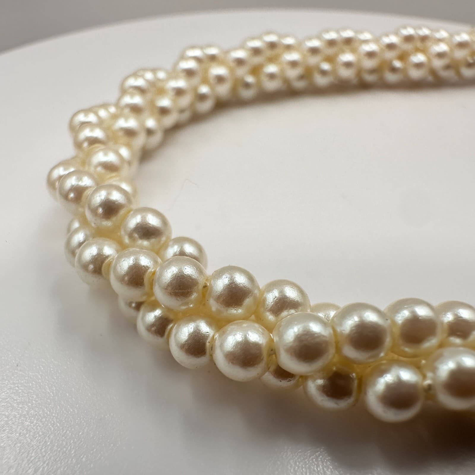 Vintage Y2K Faux Pearl Braided Multi-Strand Bracelet Gold Tone Statement Jewelry - Thumbnail 3