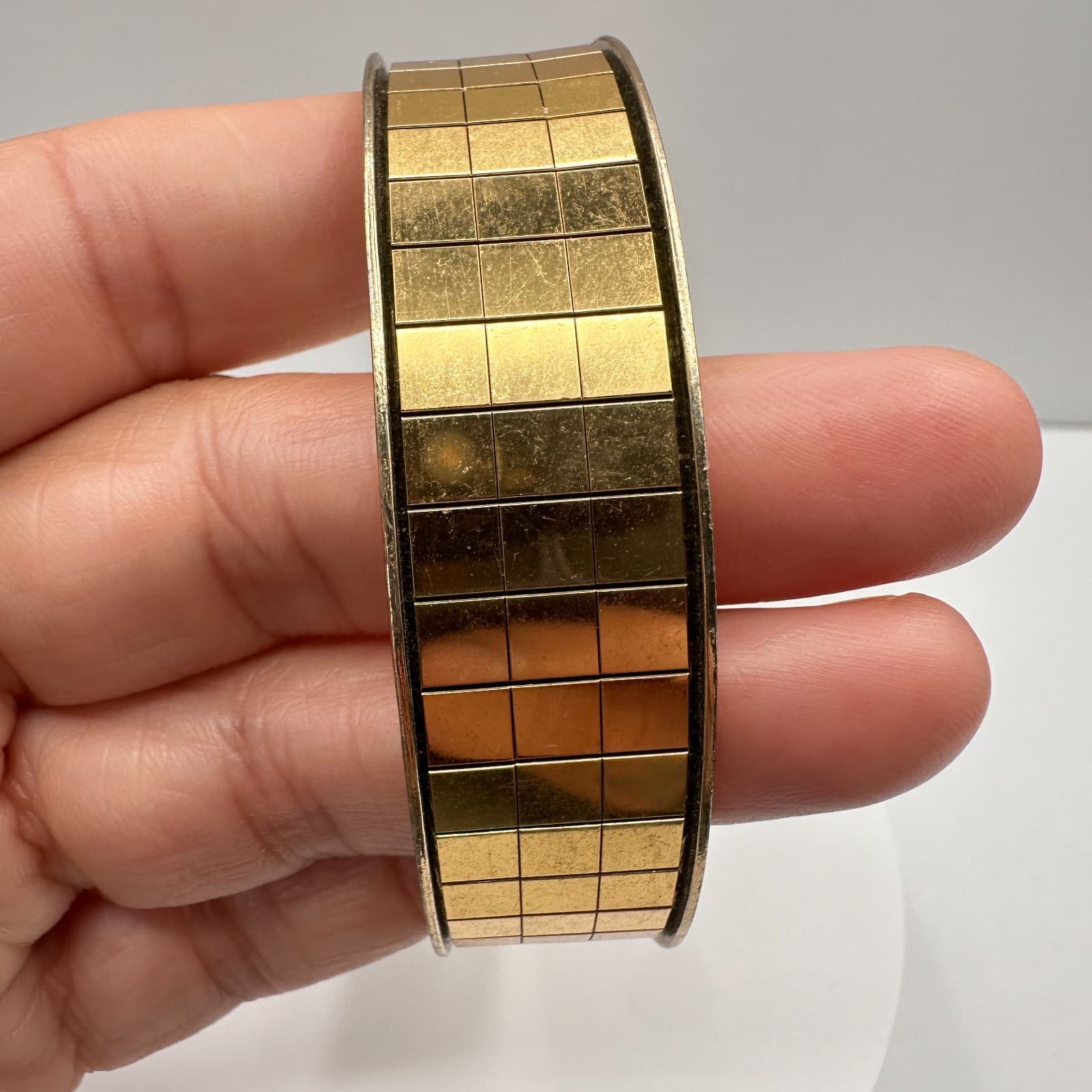 Vintage 90s Gold Tone Mosaic Tile Bracelet Geometric Statement Women's Jewelry - Thumbnail 6