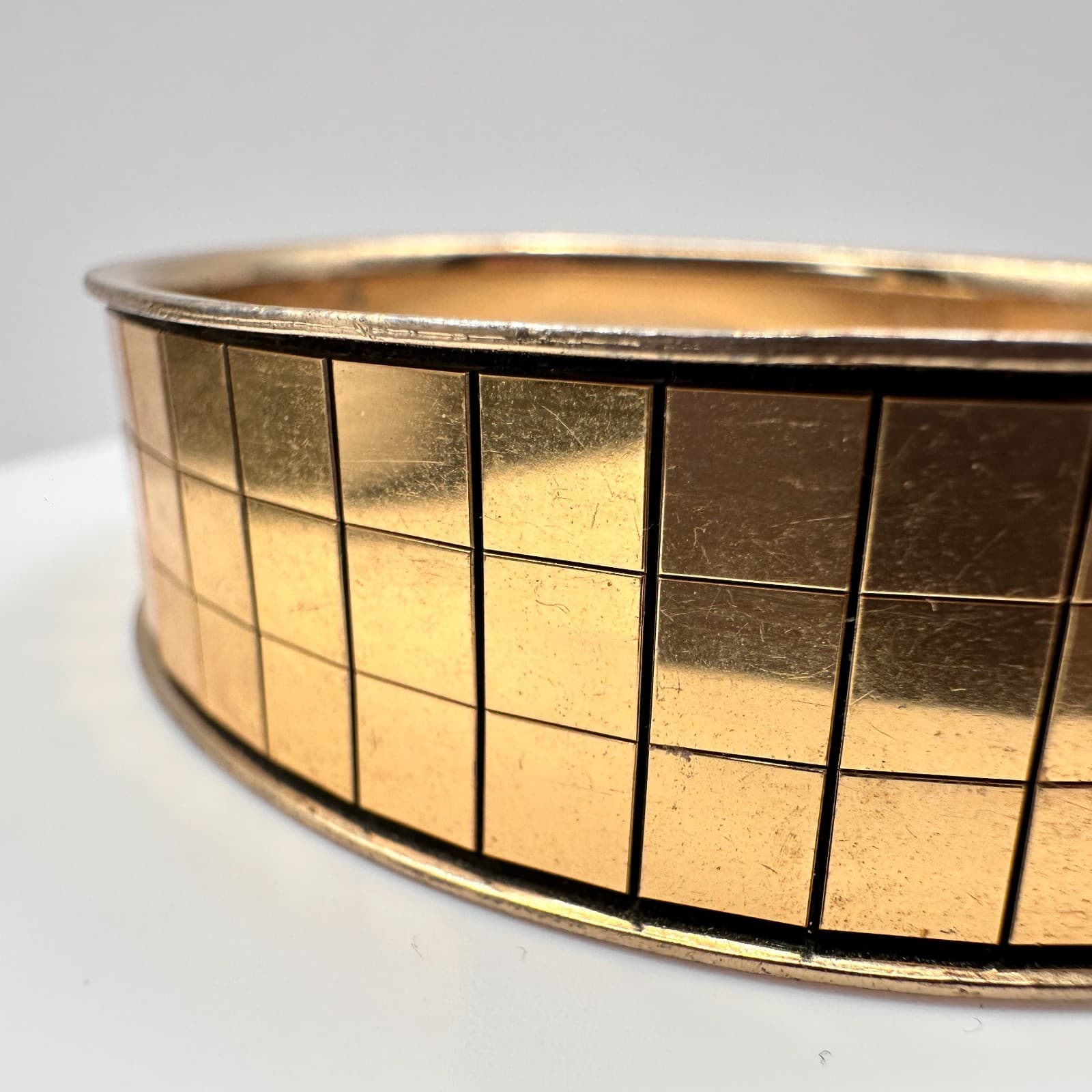 Vintage 90s Gold Tone Mosaic Tile Bracelet Geometric Statement Women's Jewelry - Thumbnail 4