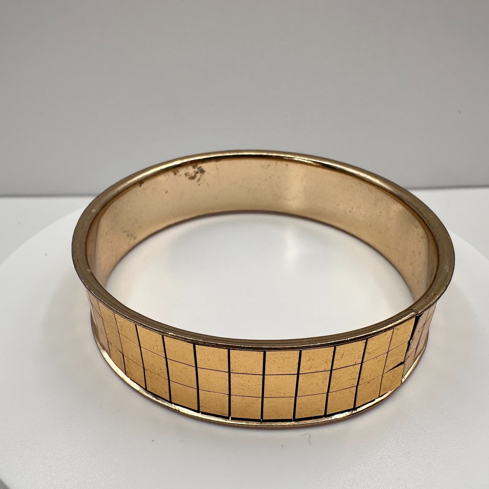 Vintage 90s Gold Tone Mosaic Tile Bracelet Geometric Statement Women's Jewelry - Thumbnail 2