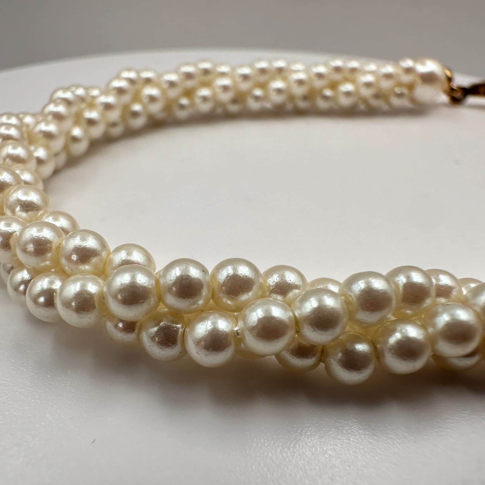 Vintage Y2K Faux Pearl Braided Multi-Strand Bracelet Gold Tone Statement Jewelry - Thumbnail 2