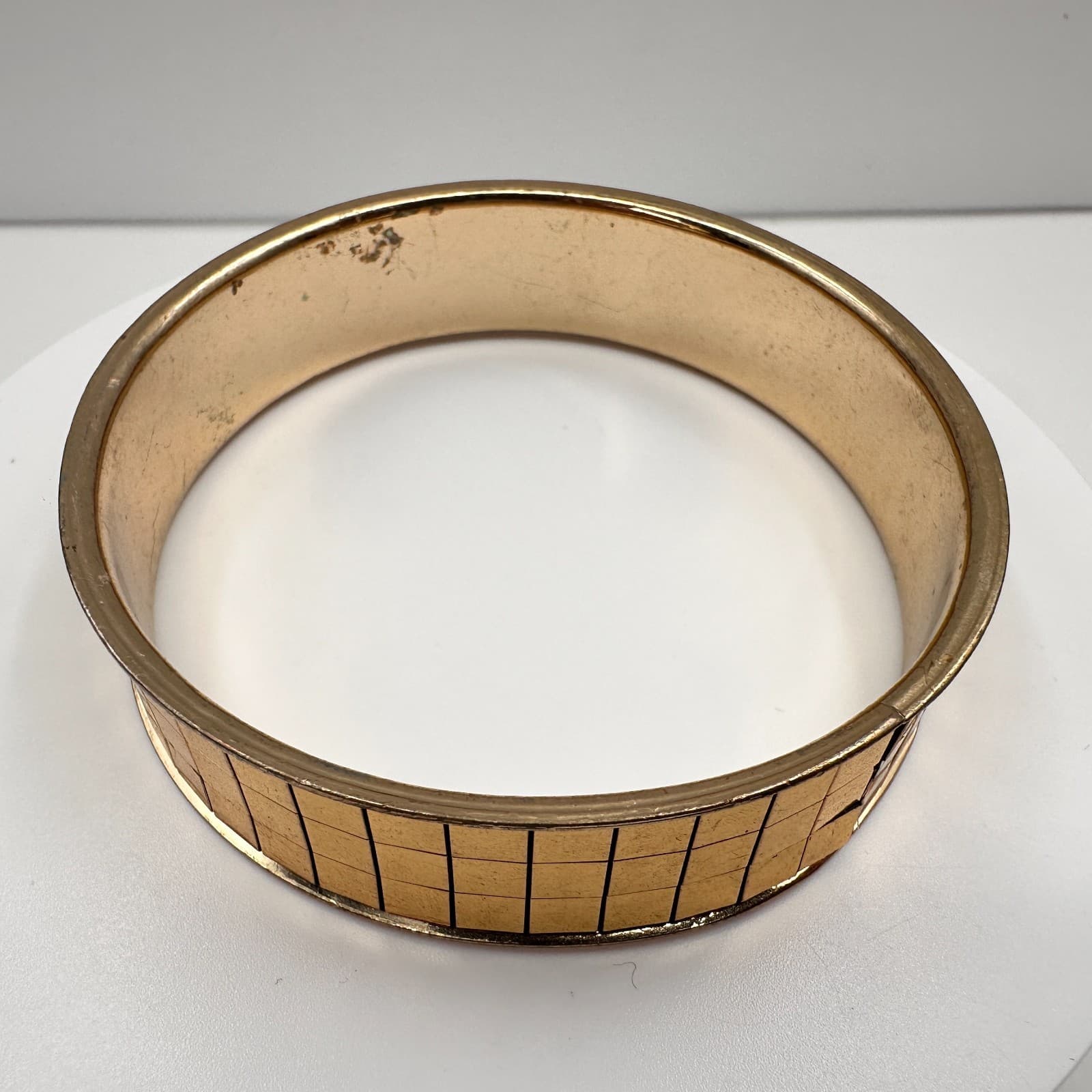 Vintage 90s Gold Tone Mosaic Tile Bracelet Geometric Statement Women's Jewelry - Thumbnail 3