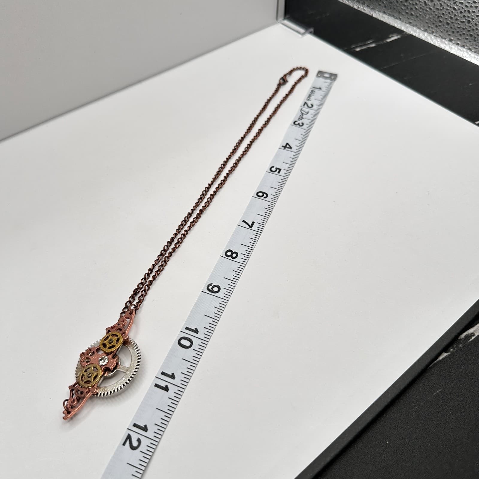 Vintage 80s Industrial Copper Steampunk Statement Necklace Movable Gears Jewelry - Thumbnail 7