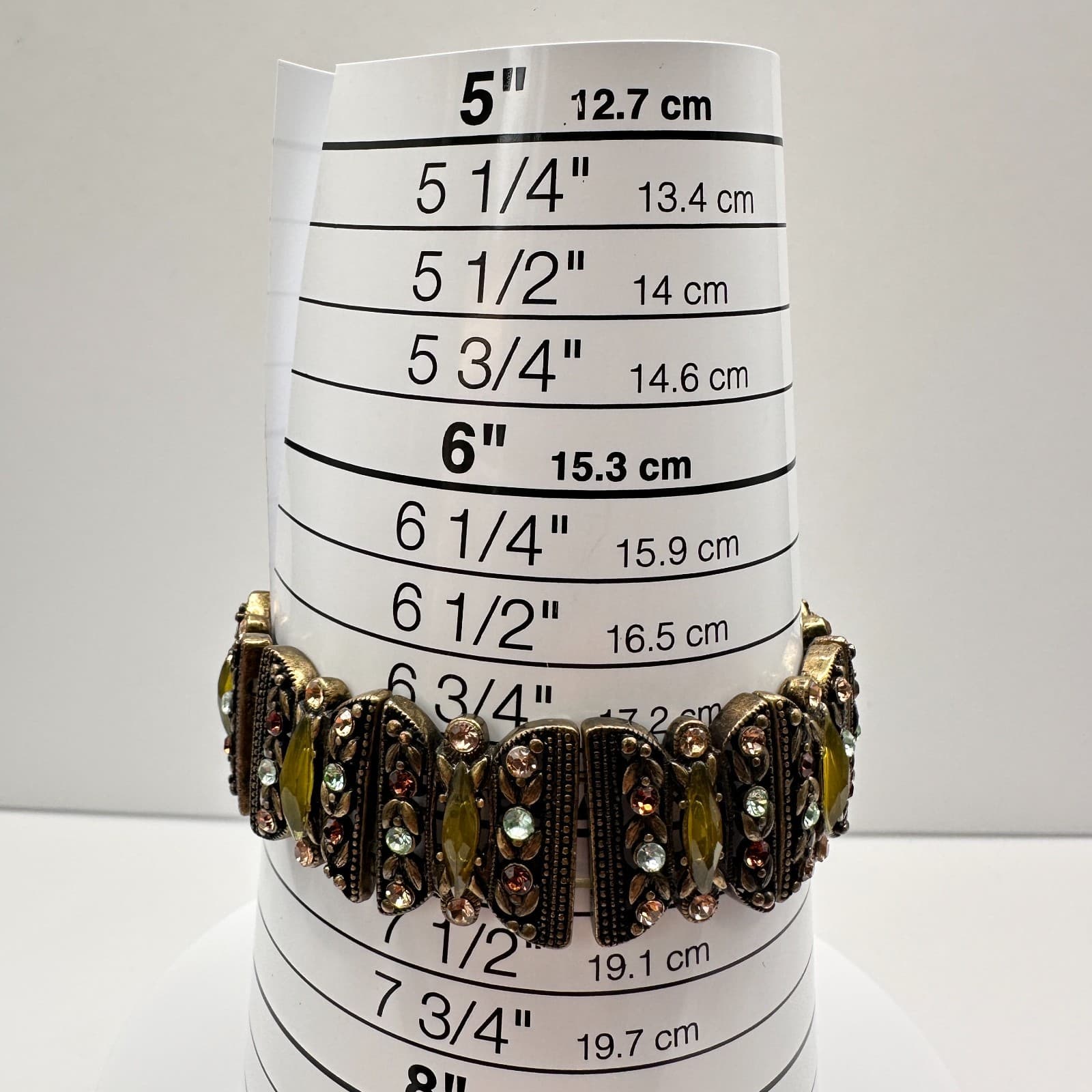 Vintage 90s Bronze Tone Multi Strand Stretch Bracelet Rhinestones Boho Jeweley - Thumbnail 6