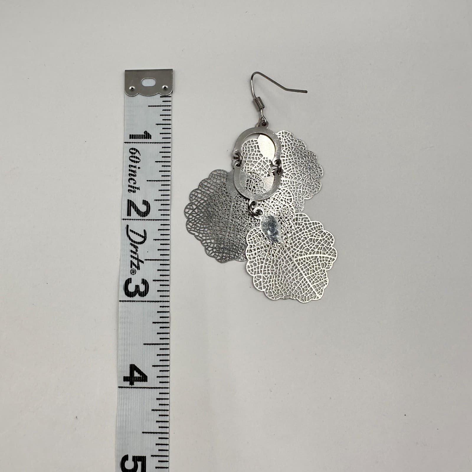 Vintage 90s Silver Tone Filigree Leaf Dangle Earrings Statement Women's Jewelry - Thumbnail 8