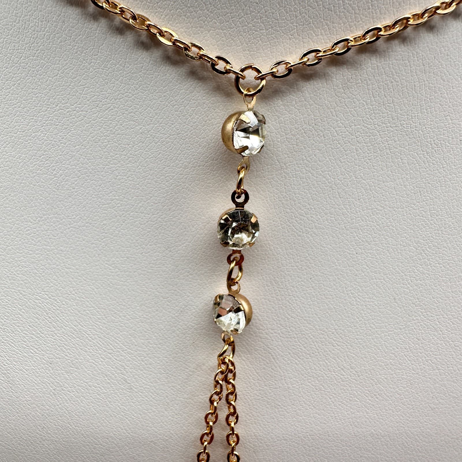 Vintage Y2K Gold Tone Body Chain Necklace Rhinestone Dangle Sexy Beach Jewelry - Thumbnail 3