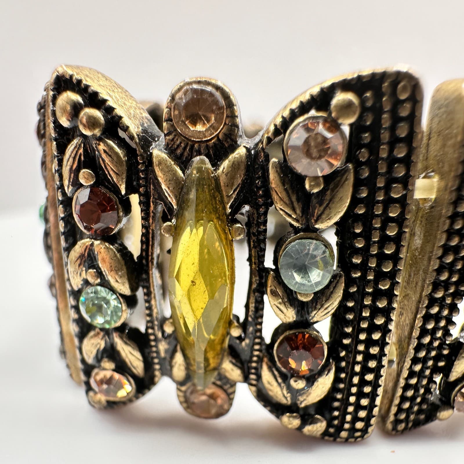 Vintage 90s Bronze Tone Multi Strand Stretch Bracelet Rhinestones Boho Jeweley - Thumbnail 5