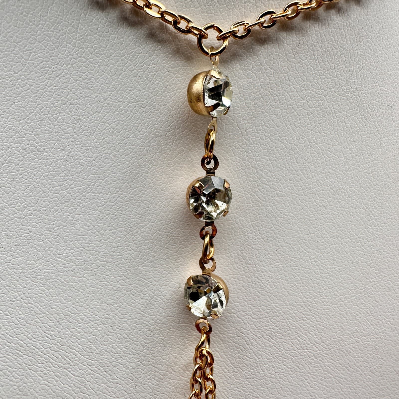 Vintage Y2K Gold Tone Body Chain Necklace Rhinestone Dangle Sexy Beach Jewelry - Thumbnail 6