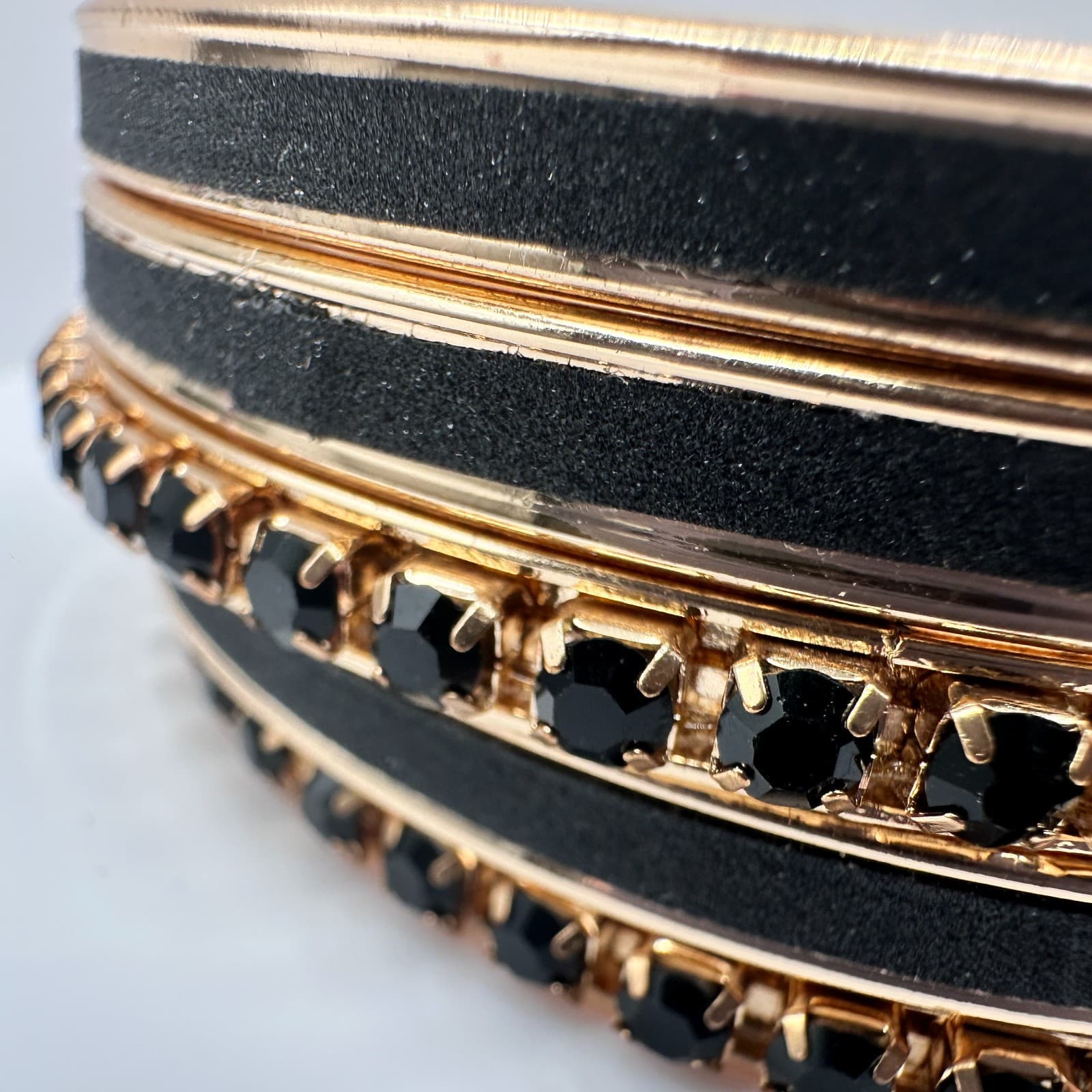 Vintage 90s Gold Tone Bracelet Set Black Velvet Rhinestone Women's Jewelry - Thumbnail 7