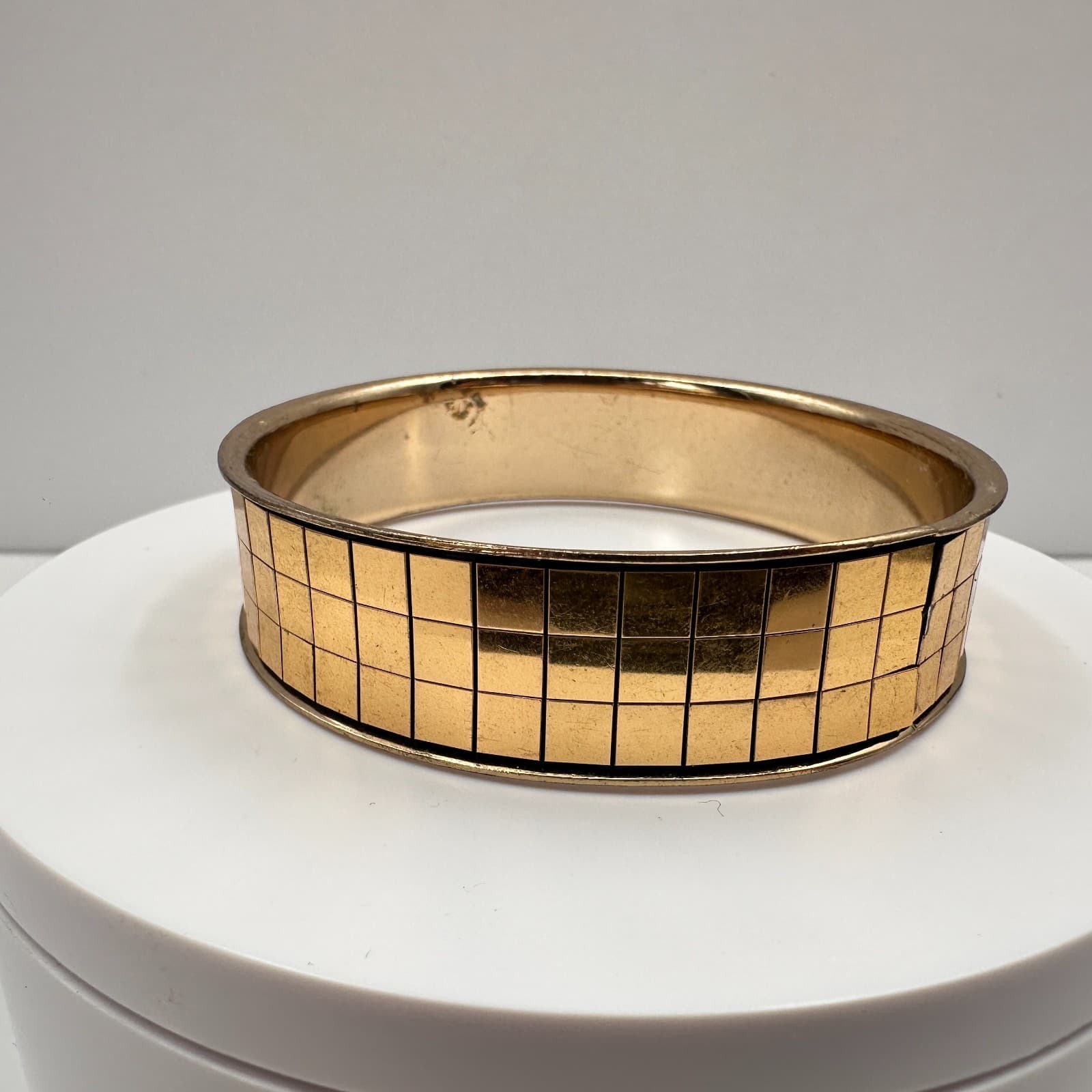 Vintage 90s Gold Tone Mosaic Tile Bracelet Geometric Statement Women's Jewelry - Image 1