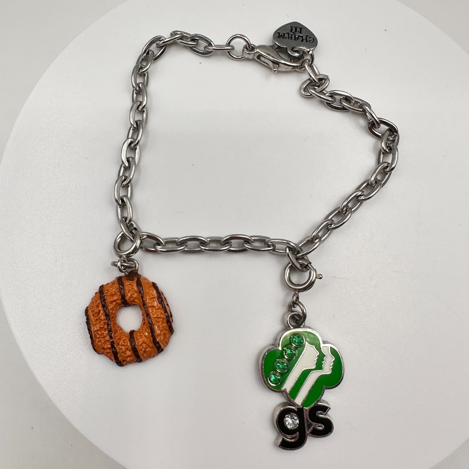 Vintage Y2K CHARM IT! Girl Scouts Bracelet Samoas Cookie Trefoil Rhinestone - Thumbnail 2