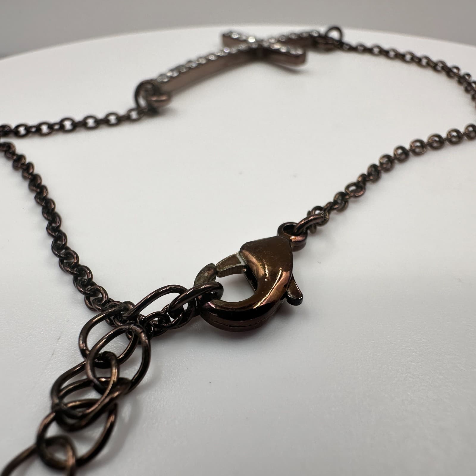 Vintage 80s Gunmetal Sideways Cross Bracelet Rhinestone Fashion Jewelry - Thumbnail 5