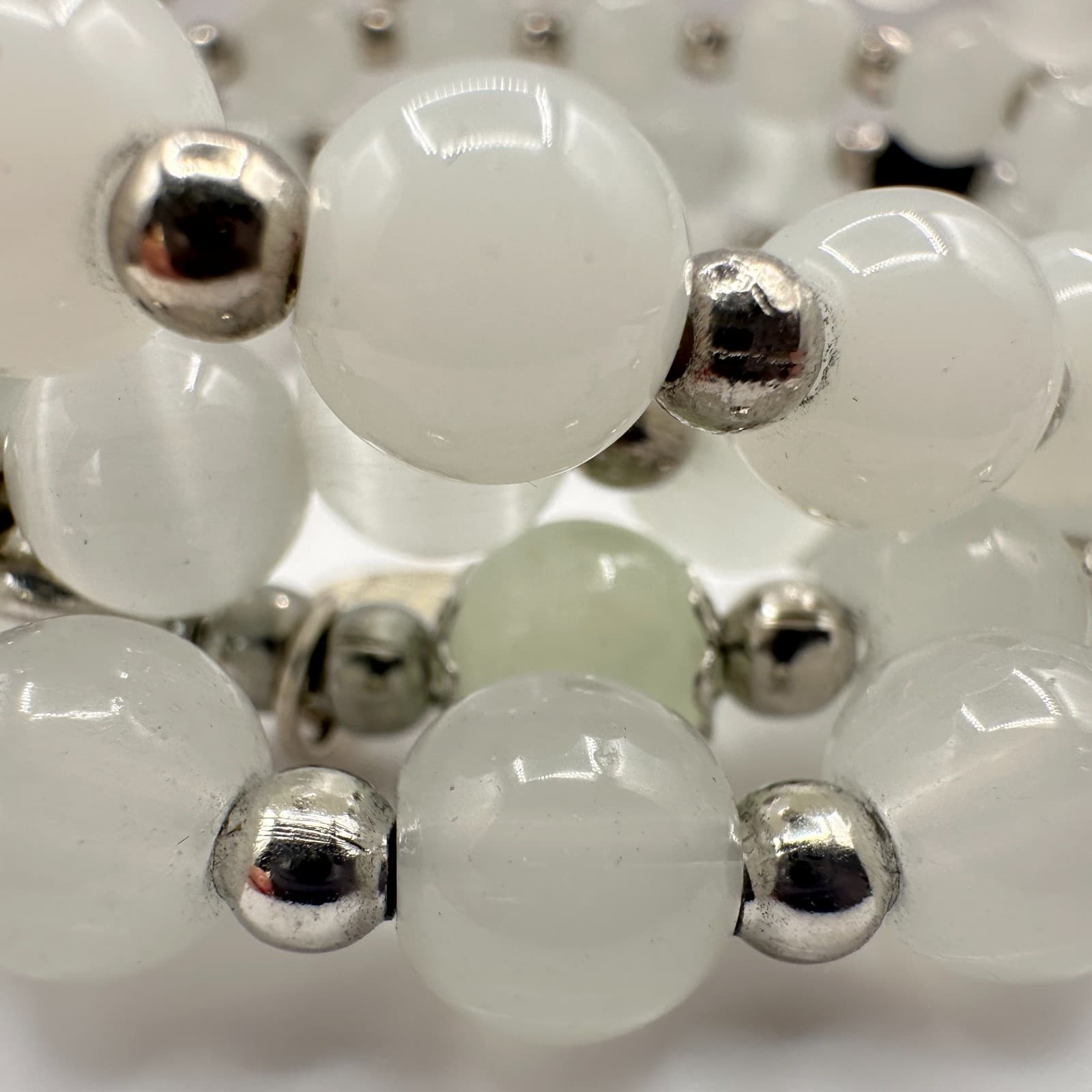 Vintage 90s White Quartz Beaded Wrap Bracelet Silver Tone Boho Statement Jewelry - Thumbnail 4