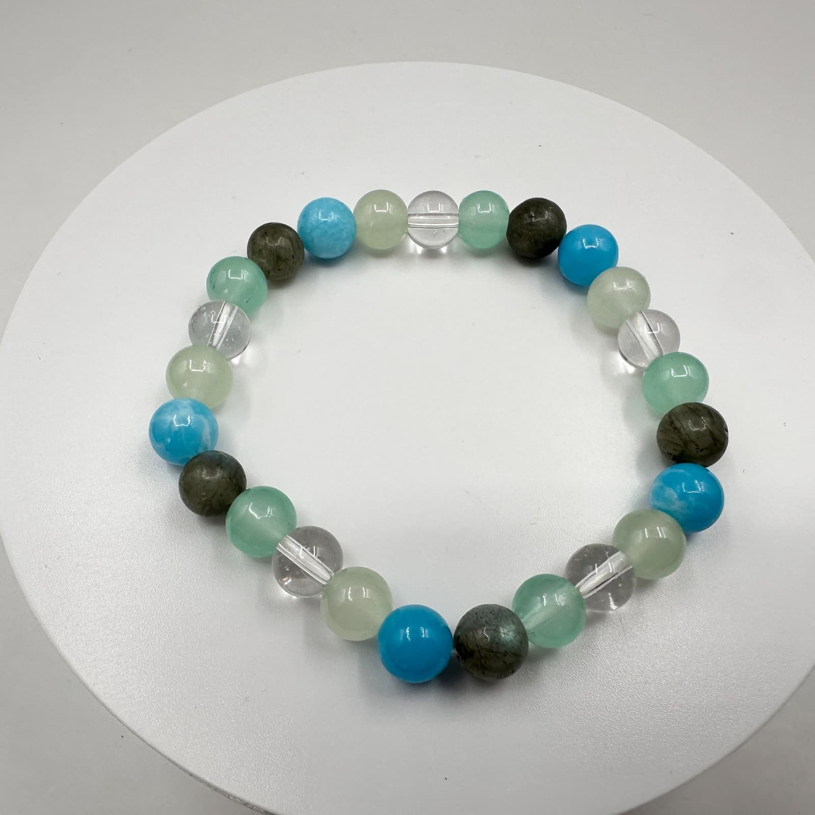 Vintage 90s Beaded Natural Gemstones Stretch Bracelet Women's Classic Jewelry - Thumbnail 5