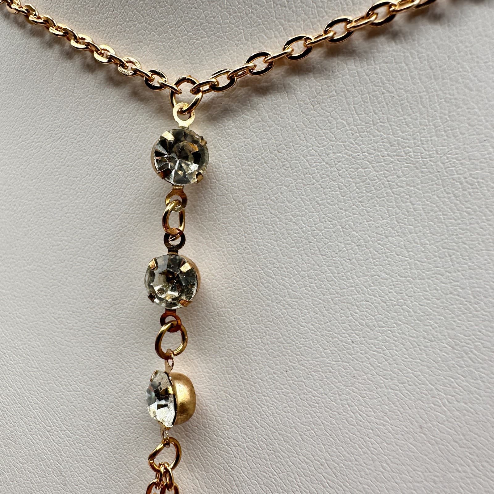 Vintage Y2K Gold Tone Body Chain Necklace Rhinestone Dangle Sexy Beach Jewelry - Thumbnail 7