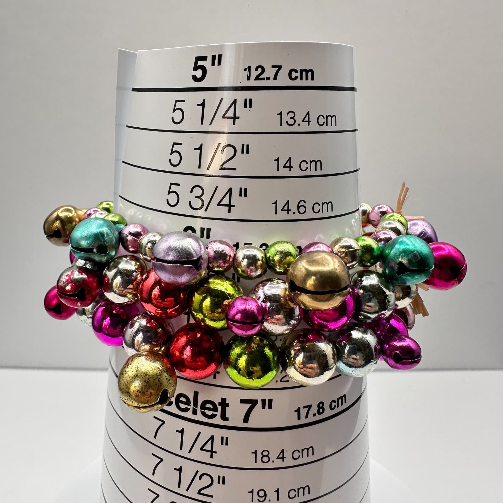 Vintage 90s Jingle Bell Wreath Ornament Stretch Wrap Bracelet Women's Jewelry - Thumbnail 7