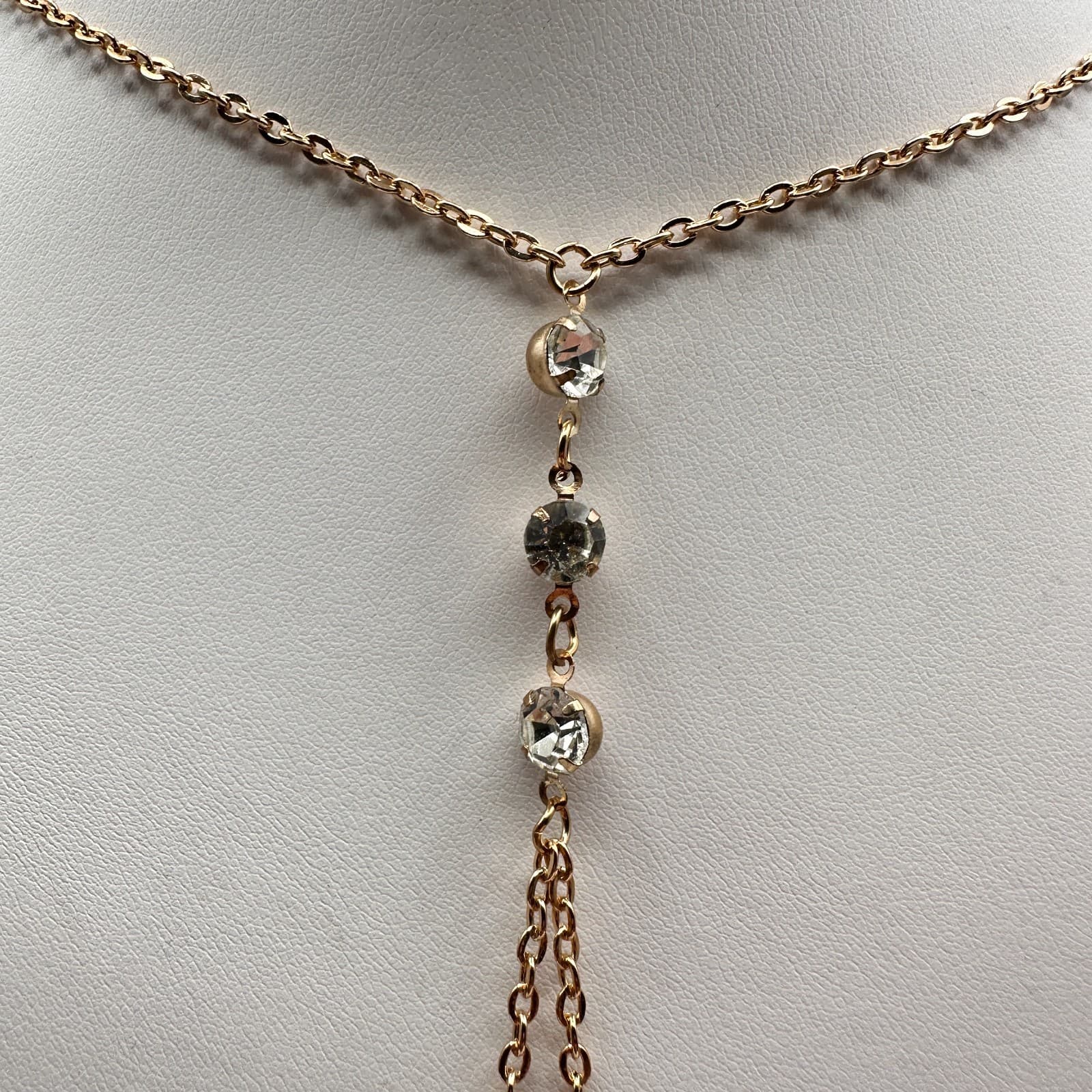 Vintage Y2K Gold Tone Body Chain Necklace Rhinestone Dangle Sexy Beach Jewelry - Thumbnail 2