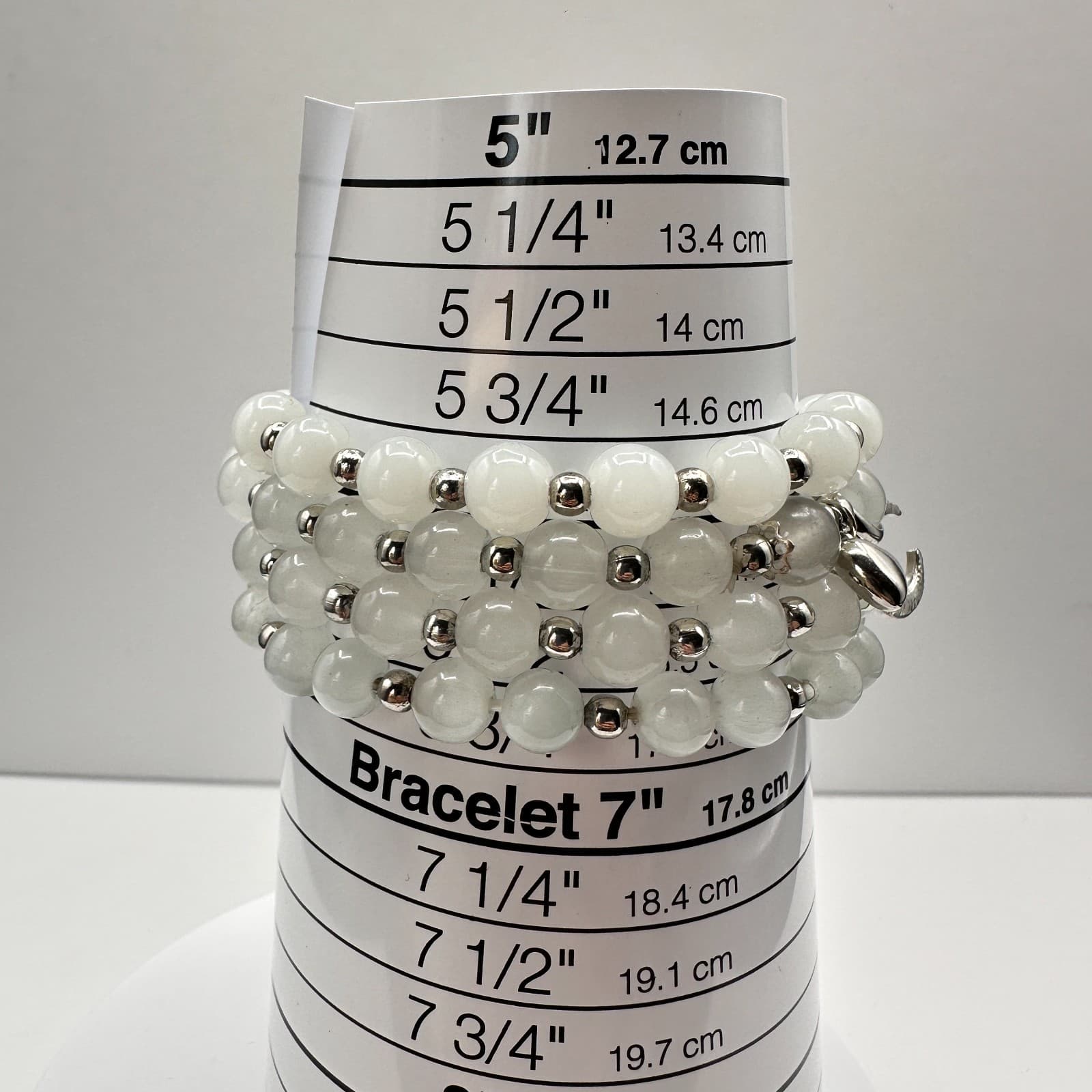 Vintage 90s White Quartz Beaded Wrap Bracelet Silver Tone Boho Statement Jewelry - Thumbnail 7