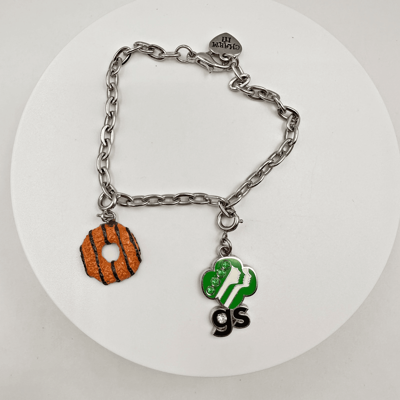 Vintage Y2K CHARM IT! Girl Scouts Bracelet Samoas Cookie Trefoil Rhinestone - Image 1