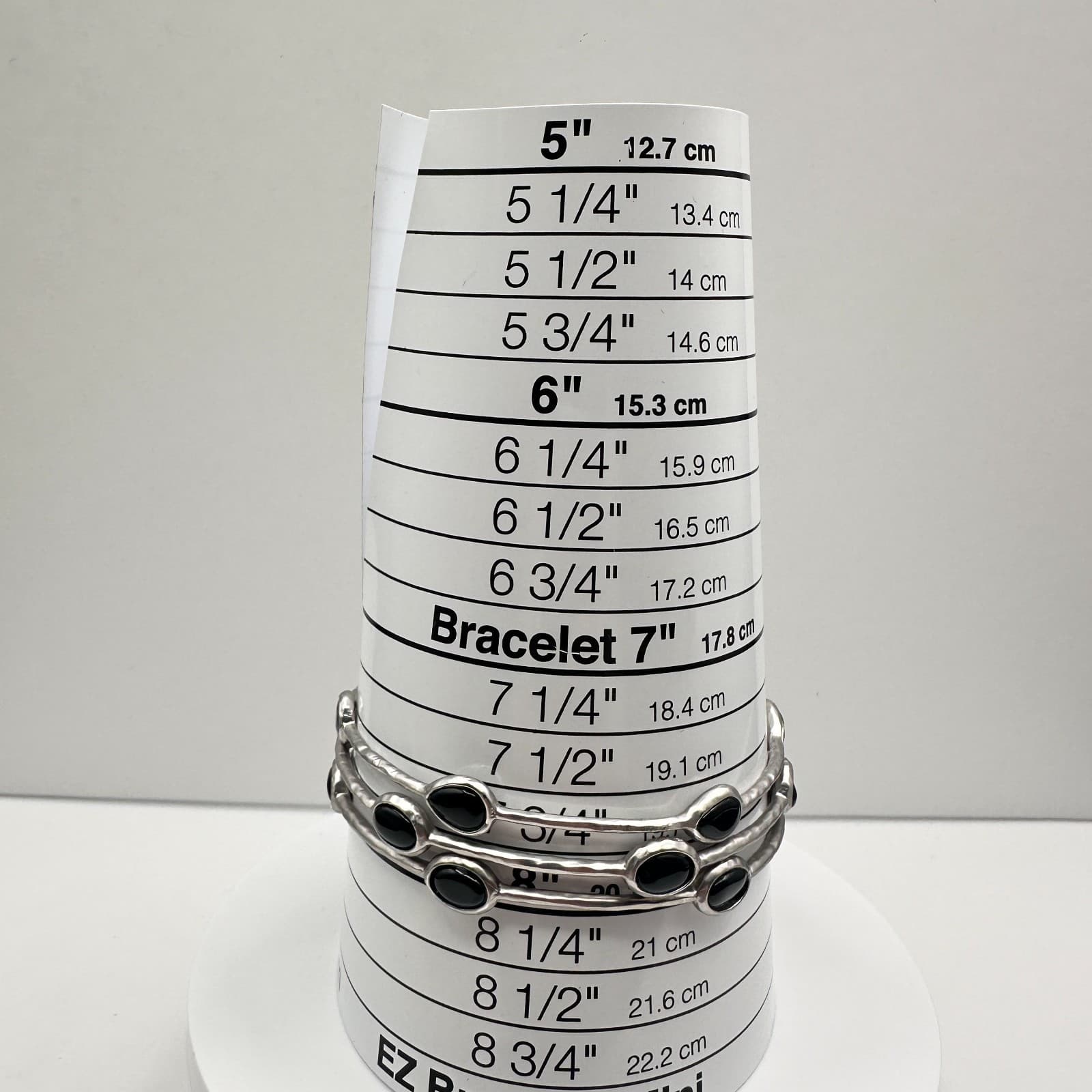 Vintage 90s Silver Tone Black Onyx Style Stone Bangle Bracelet Set Boho Jewelry - Thumbnail 6