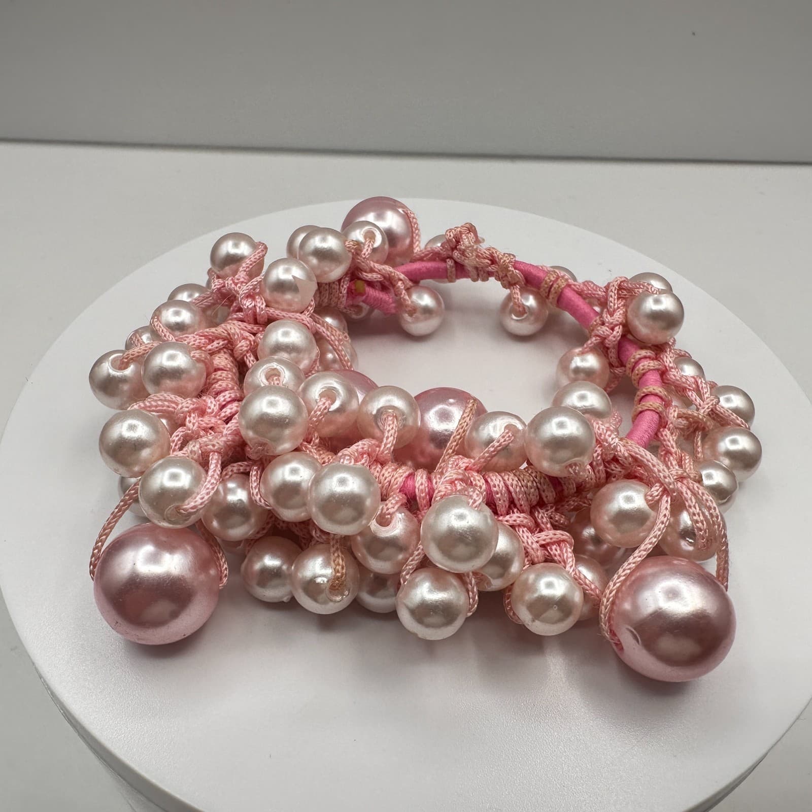 Vintage 90s Faux Pearl Cluster Stretch Bracelet Set Boho Classic Women's Jewelry - Thumbnail 3