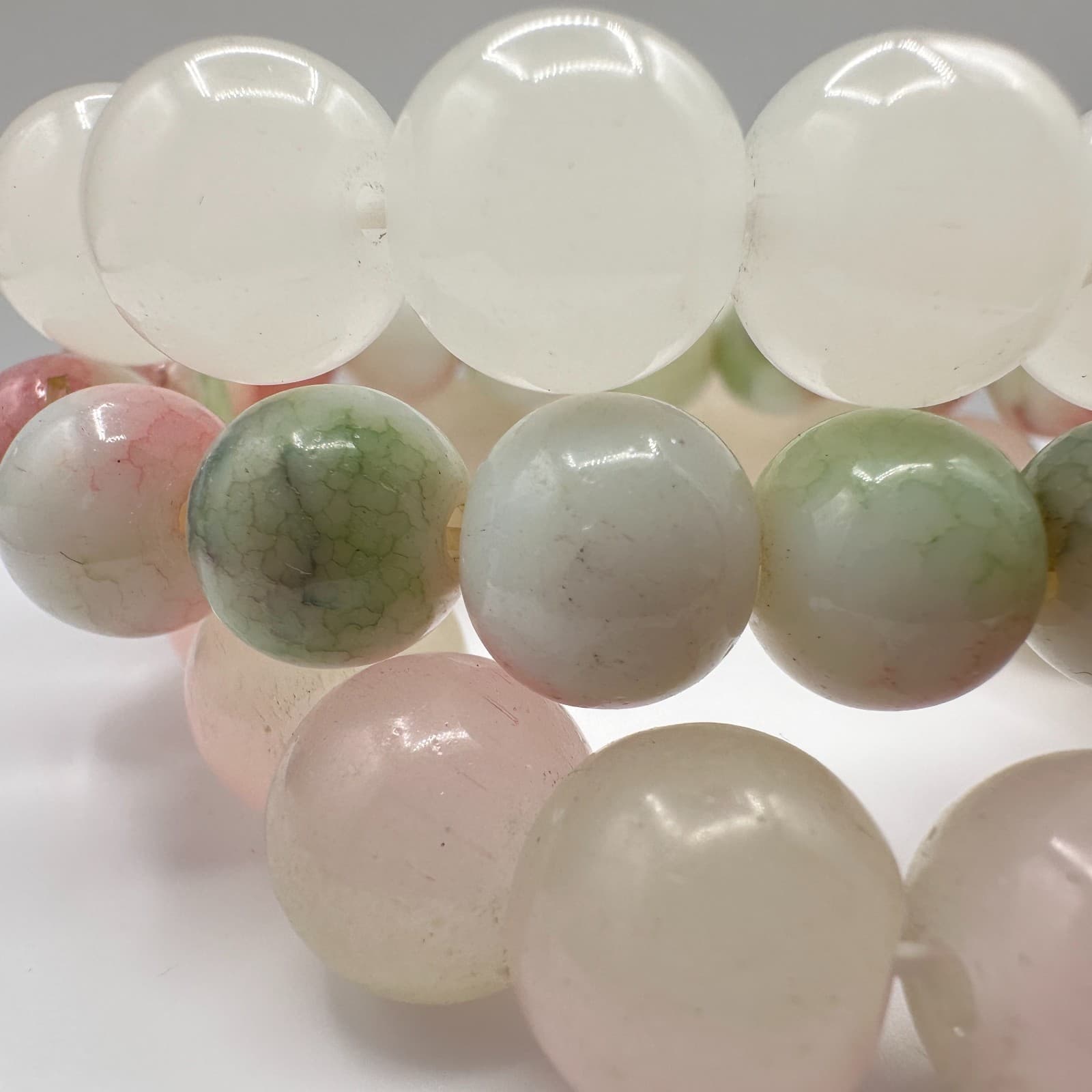 Vintage 80s Beaded Bracelet Set Rose Quartz Prehnite Stretch Womens Jewelry - Thumbnail 3