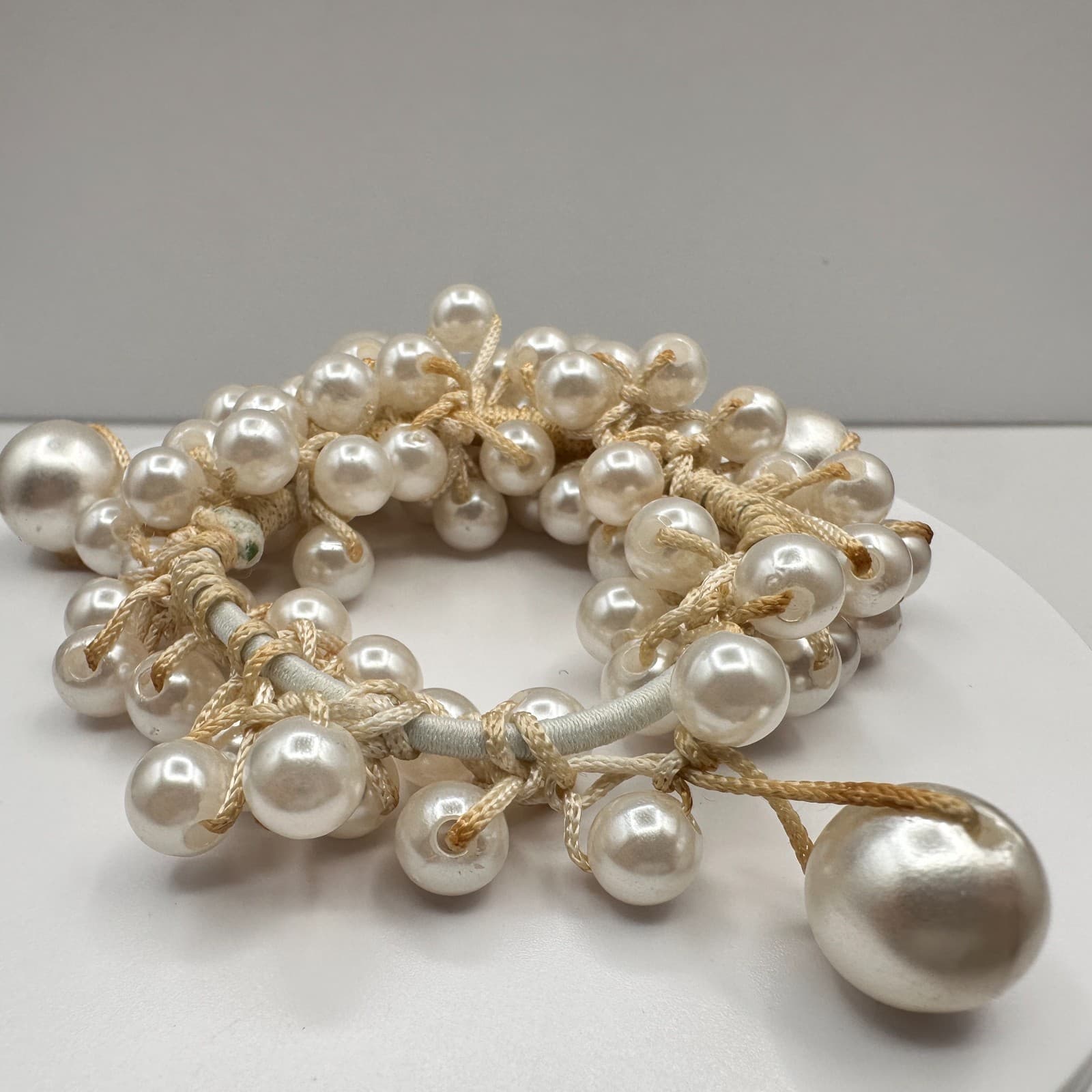 Vintage 90s Faux Pearl Cluster Stretch Bracelet Set Boho Classic Women's Jewelry - Thumbnail 7