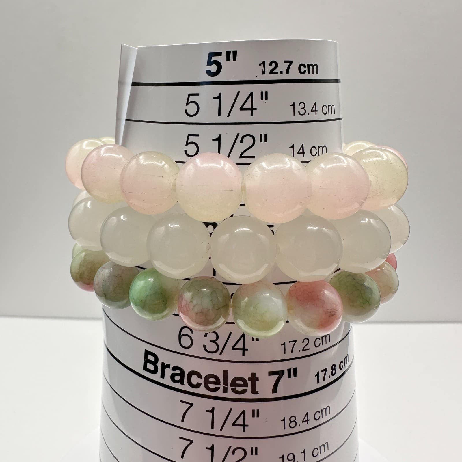 Vintage 80s Beaded Bracelet Set Rose Quartz Prehnite Stretch Womens Jewelry - Thumbnail 8