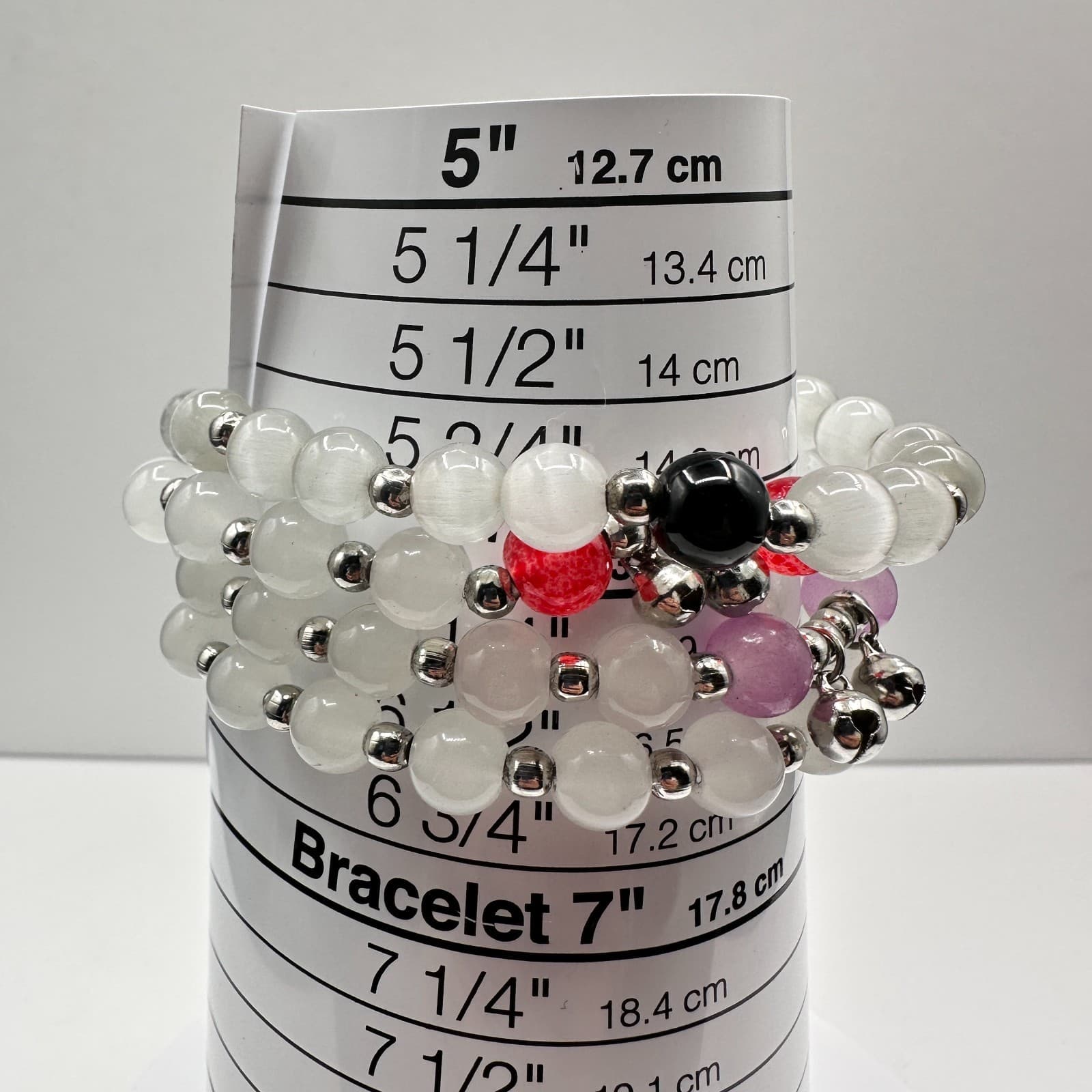 Vintage 90s White Glass Beaded Bracelet Multi Strand Boho Women's Jewelry - Thumbnail 7